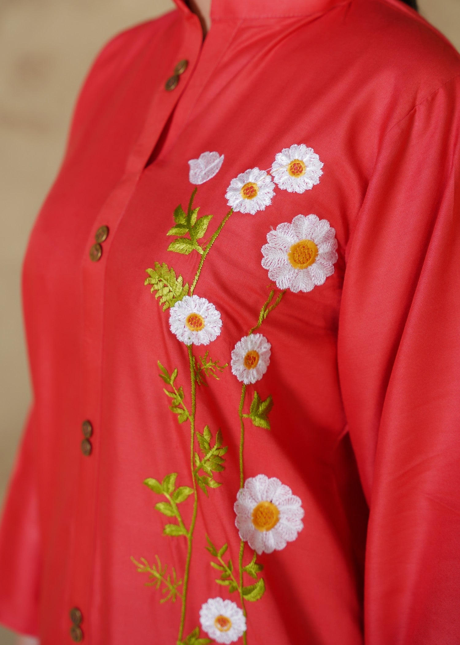 linen Kurti in Coral red