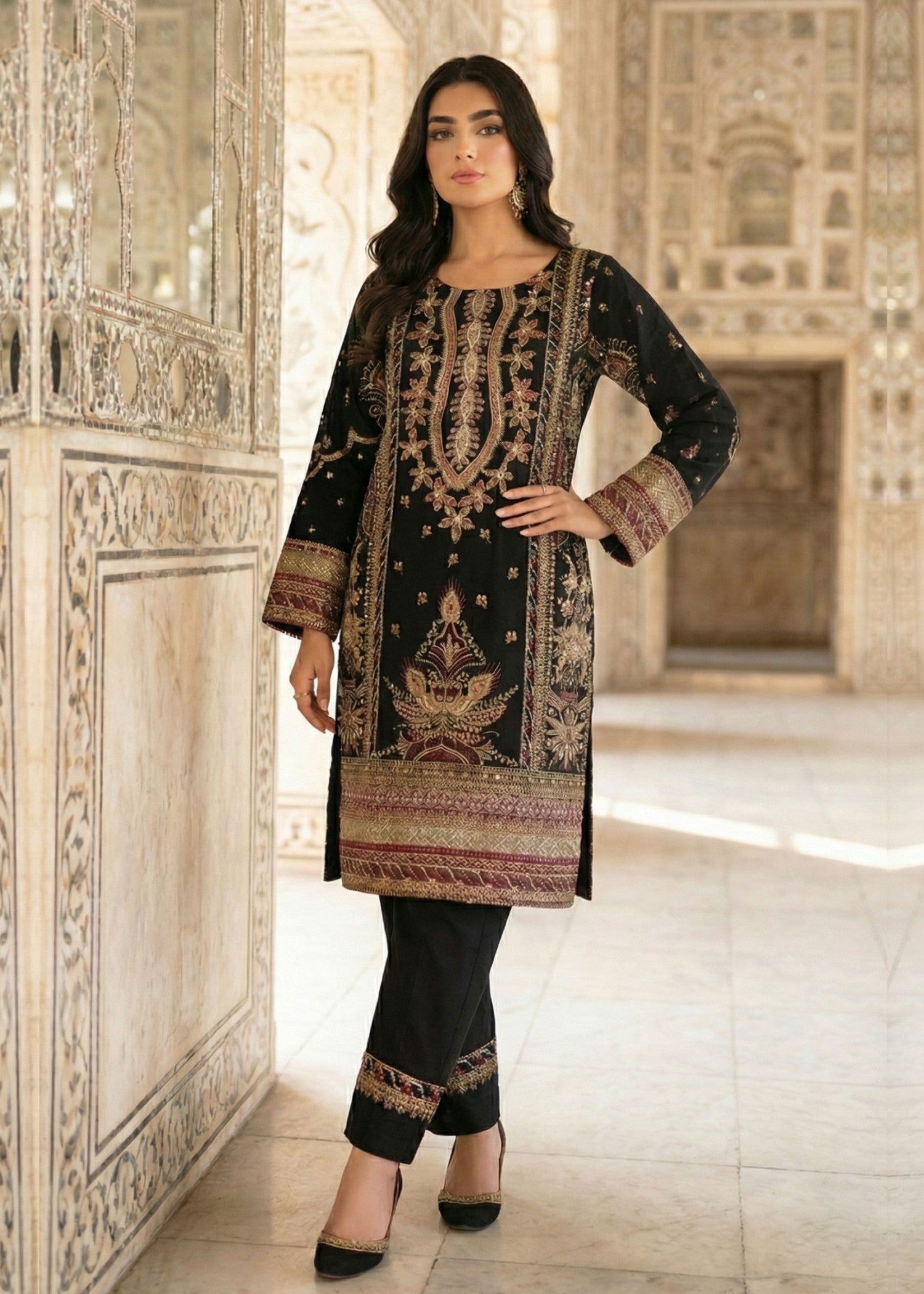 organza Kurta Set in Black