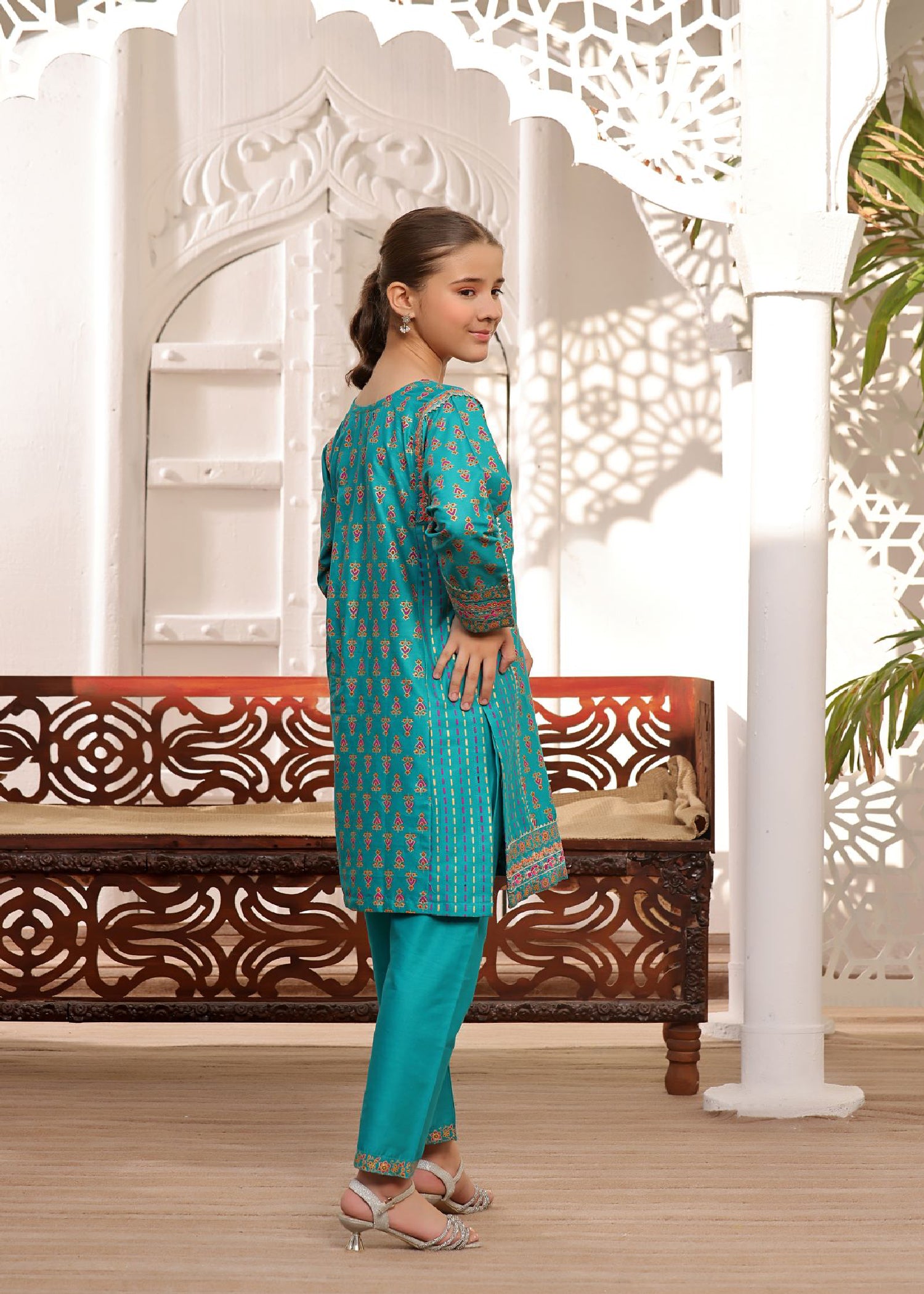 lawn Kurta Set in Turquoise