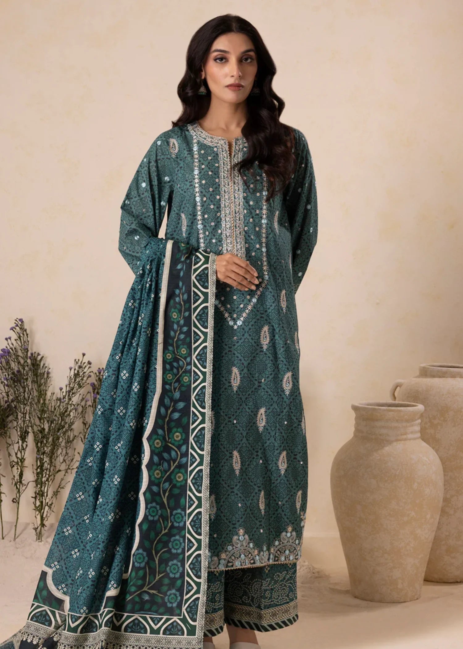 khaddar Unstitched in Green