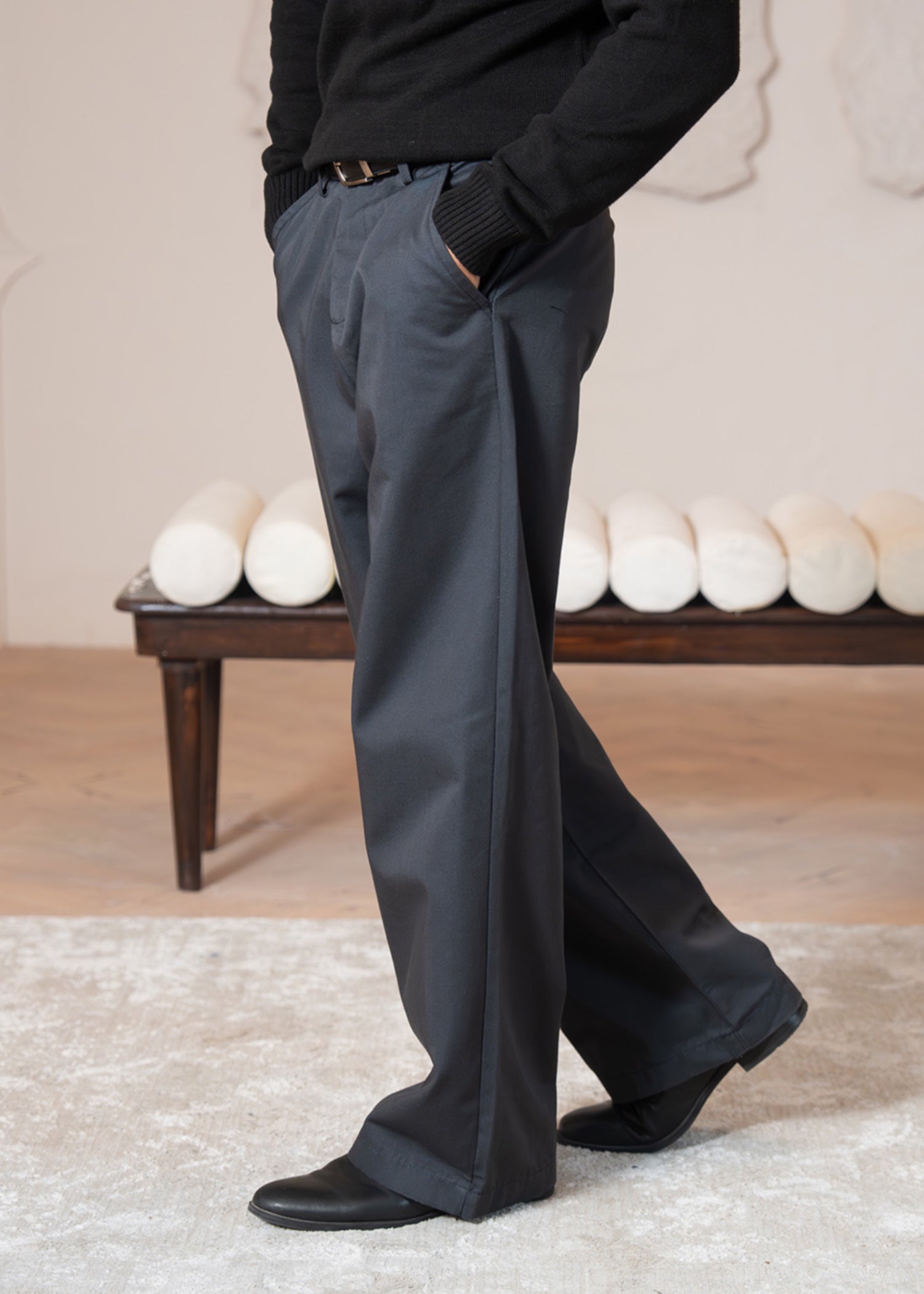 twill cotton Pants in Dark grey