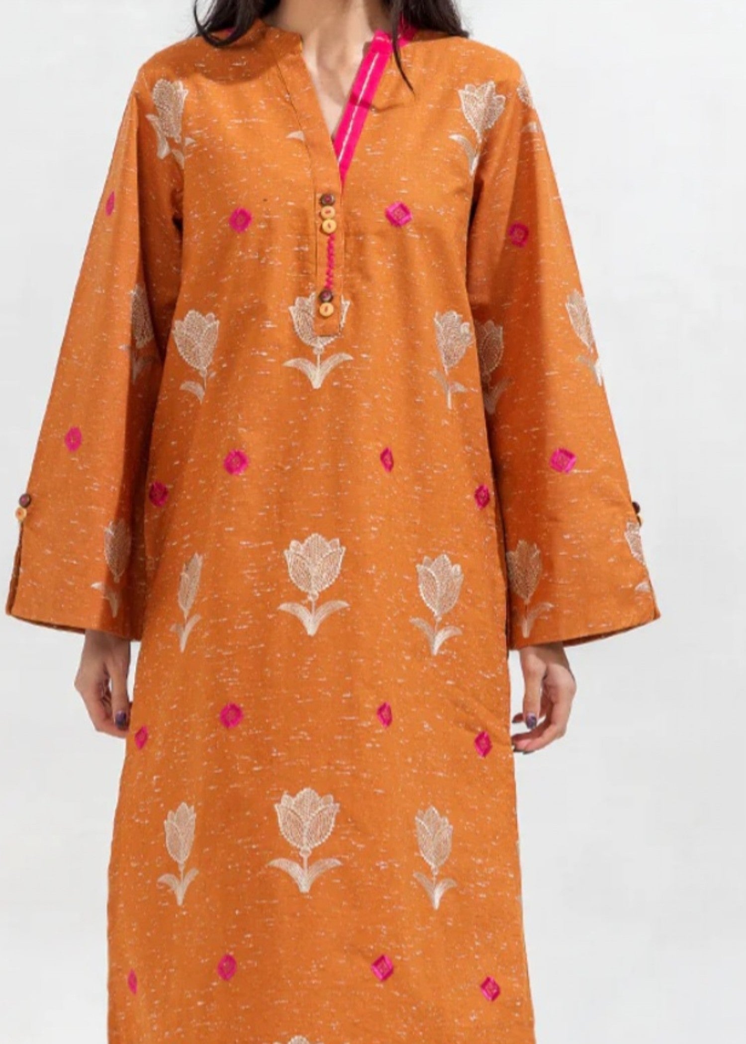 khaddar Kurta Set in Caramel brown