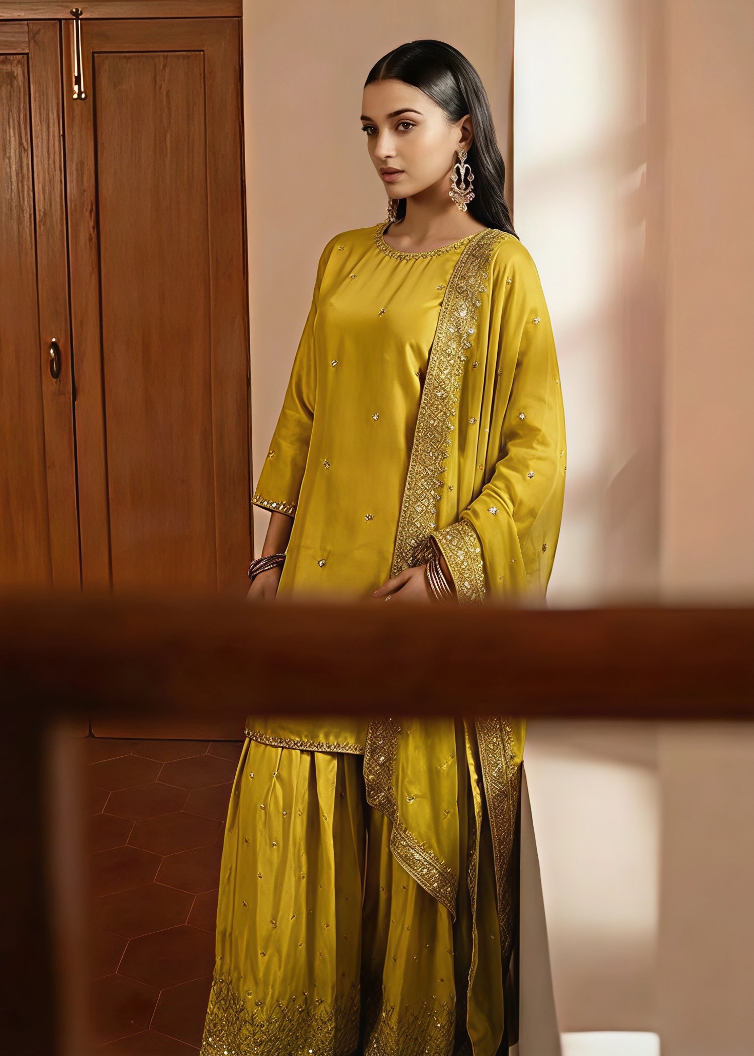 silk Kurta Set in Mustard