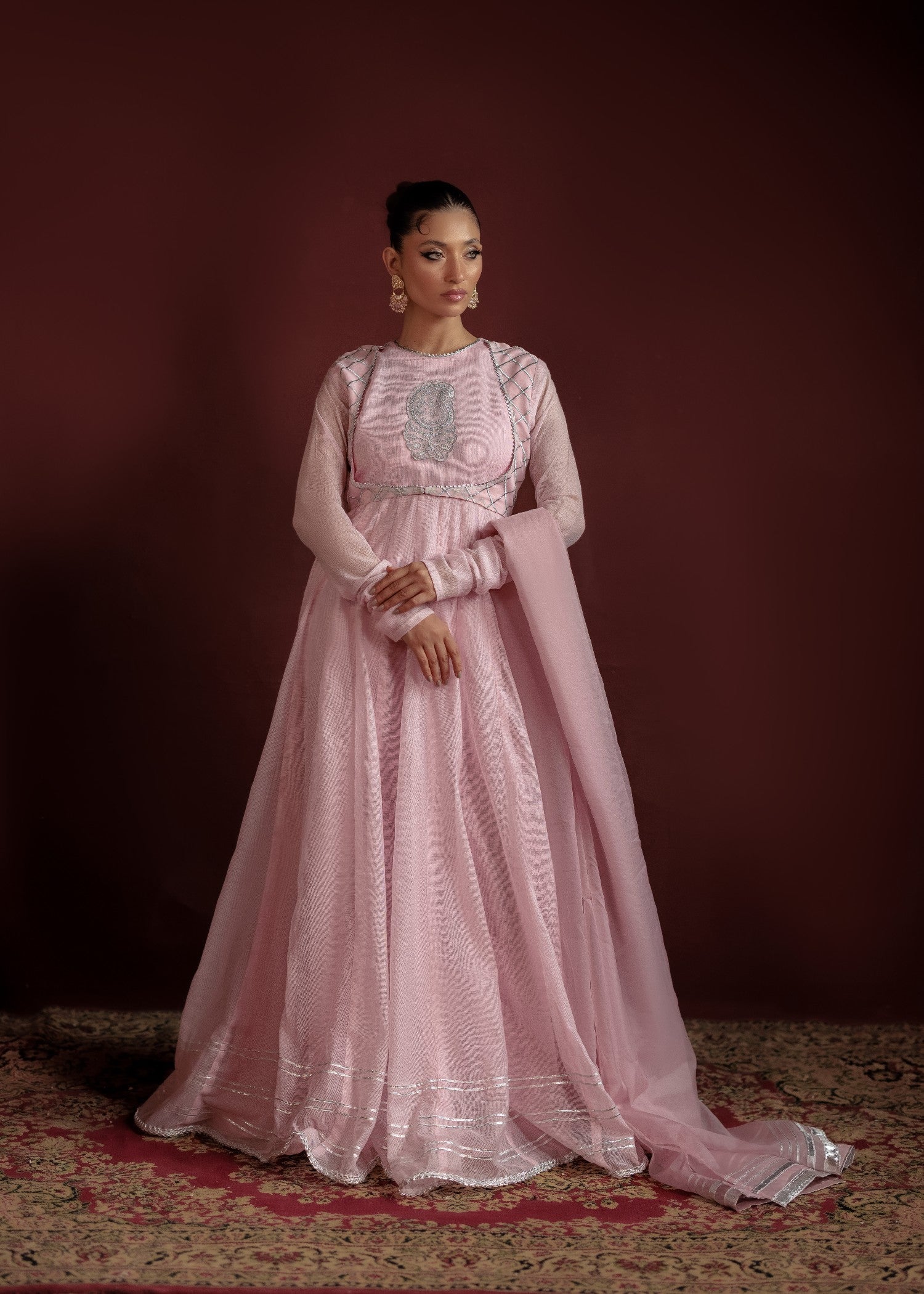 cotton net Anarkali in Baby pink