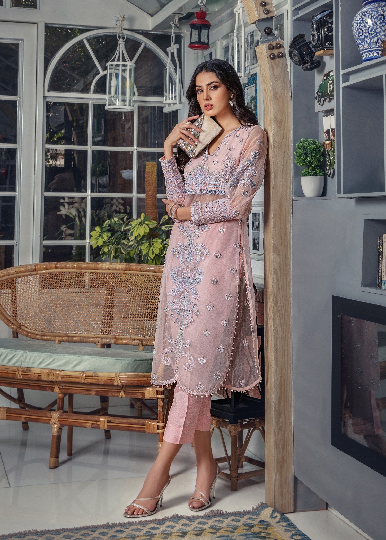 organza Kurta Set in Pink