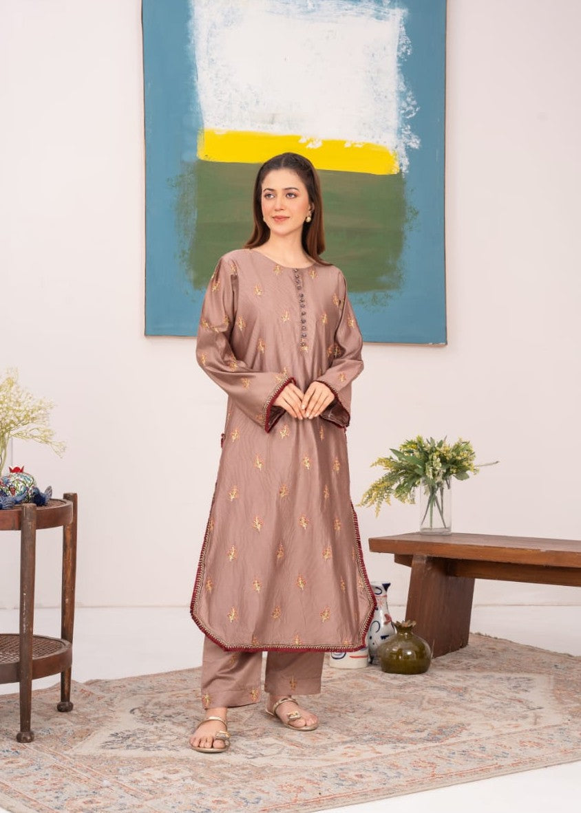 khaddi net Kurta Set in Coffee brown
