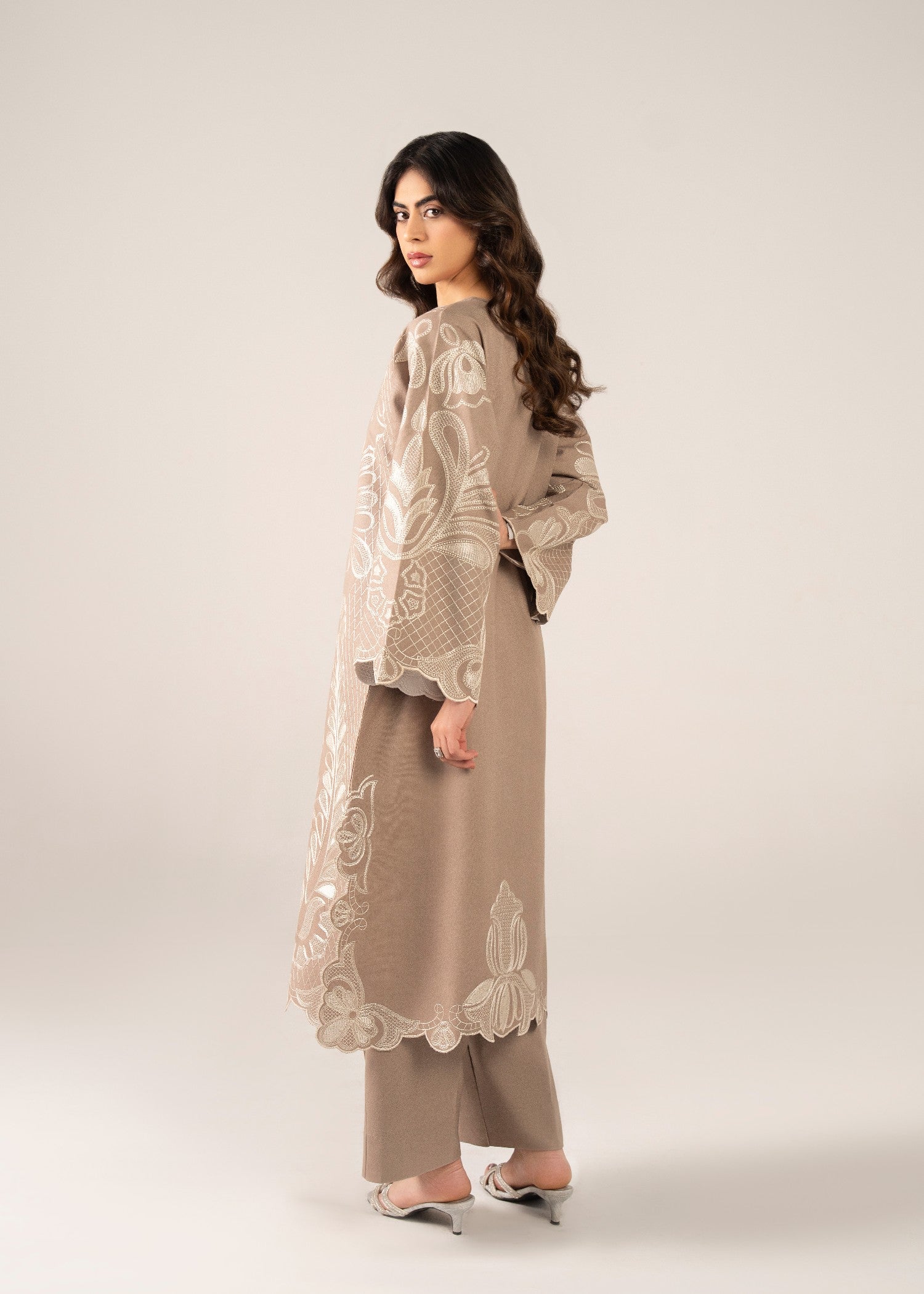 dhanak linen Kurta Set in Tan brown