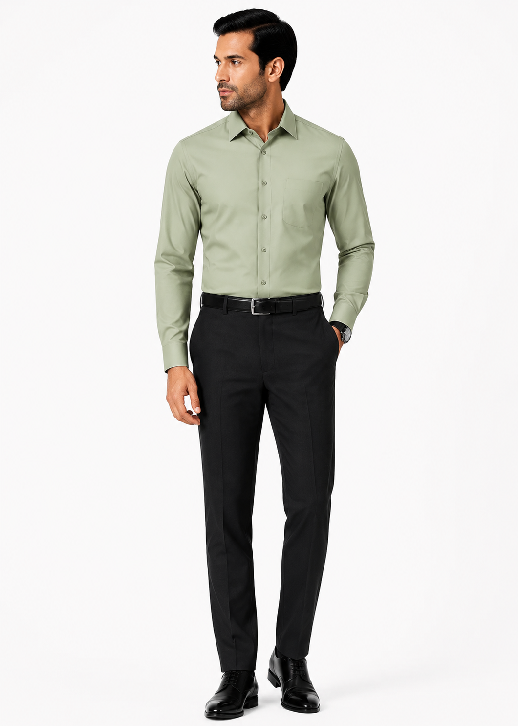 cotton Formal Shirt in Moss green