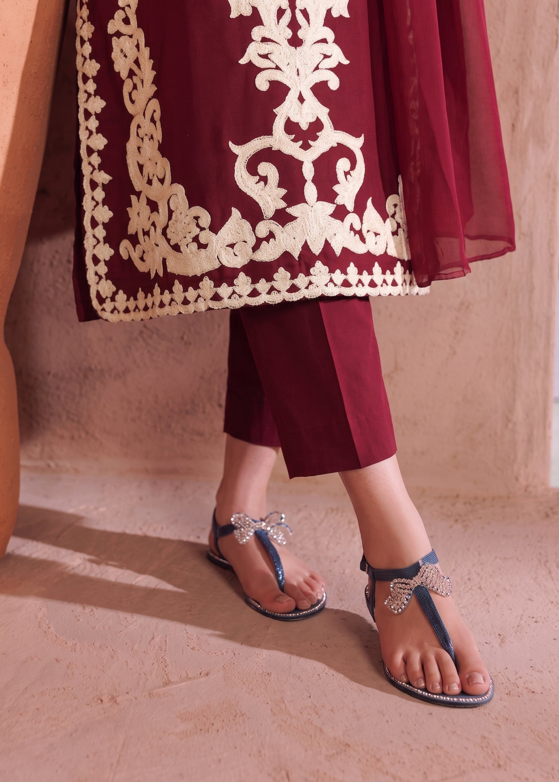 linen Kurta Set in Blood red