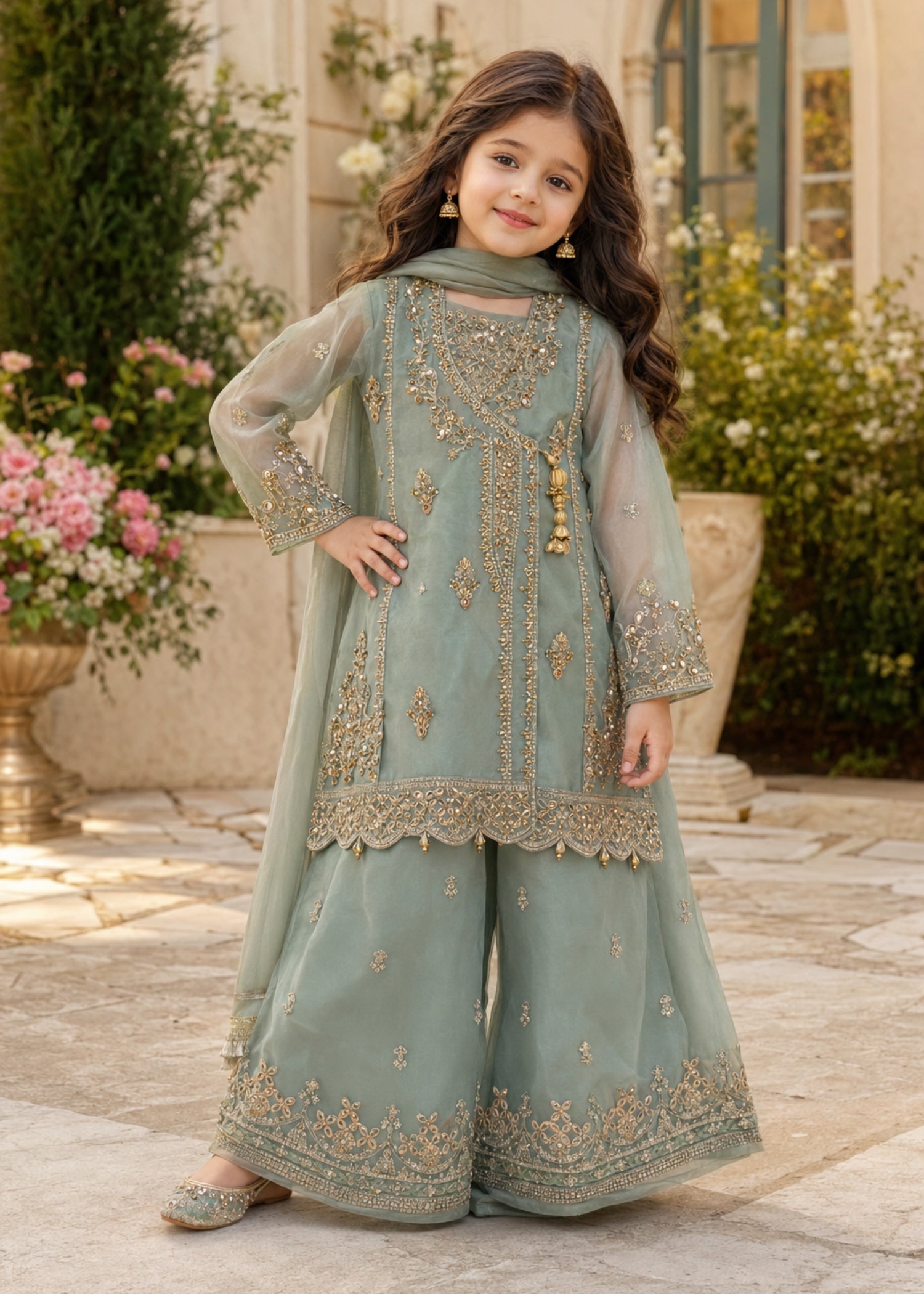organza Angrakha in Pastel green