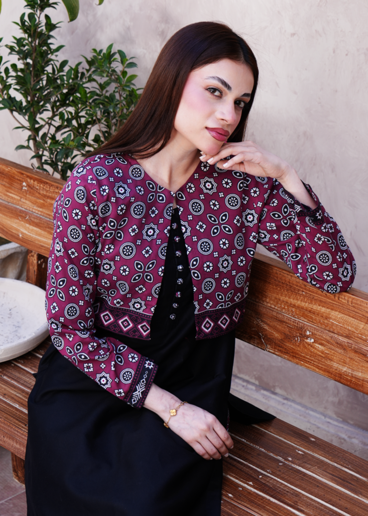 lawn Unstitched in Black, maroon