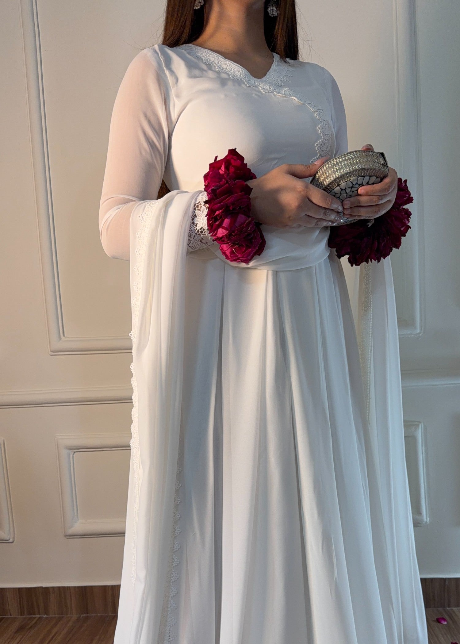 georgette chiffon Angrakha in Off-white