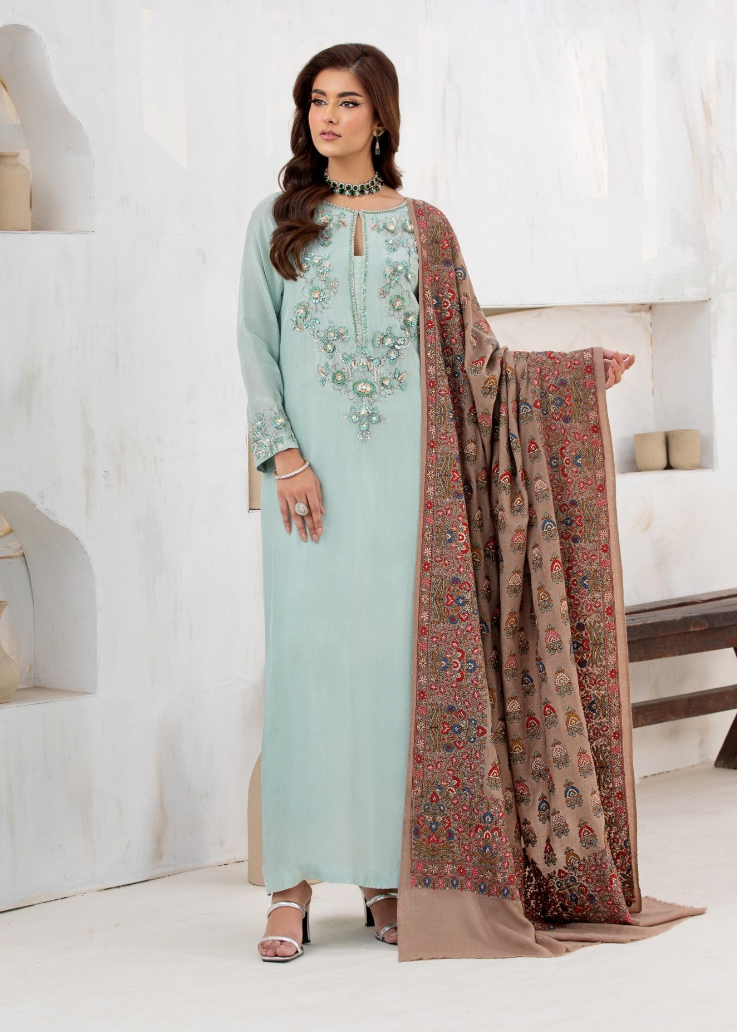 korean raw silk Kurta Set in Meadow green