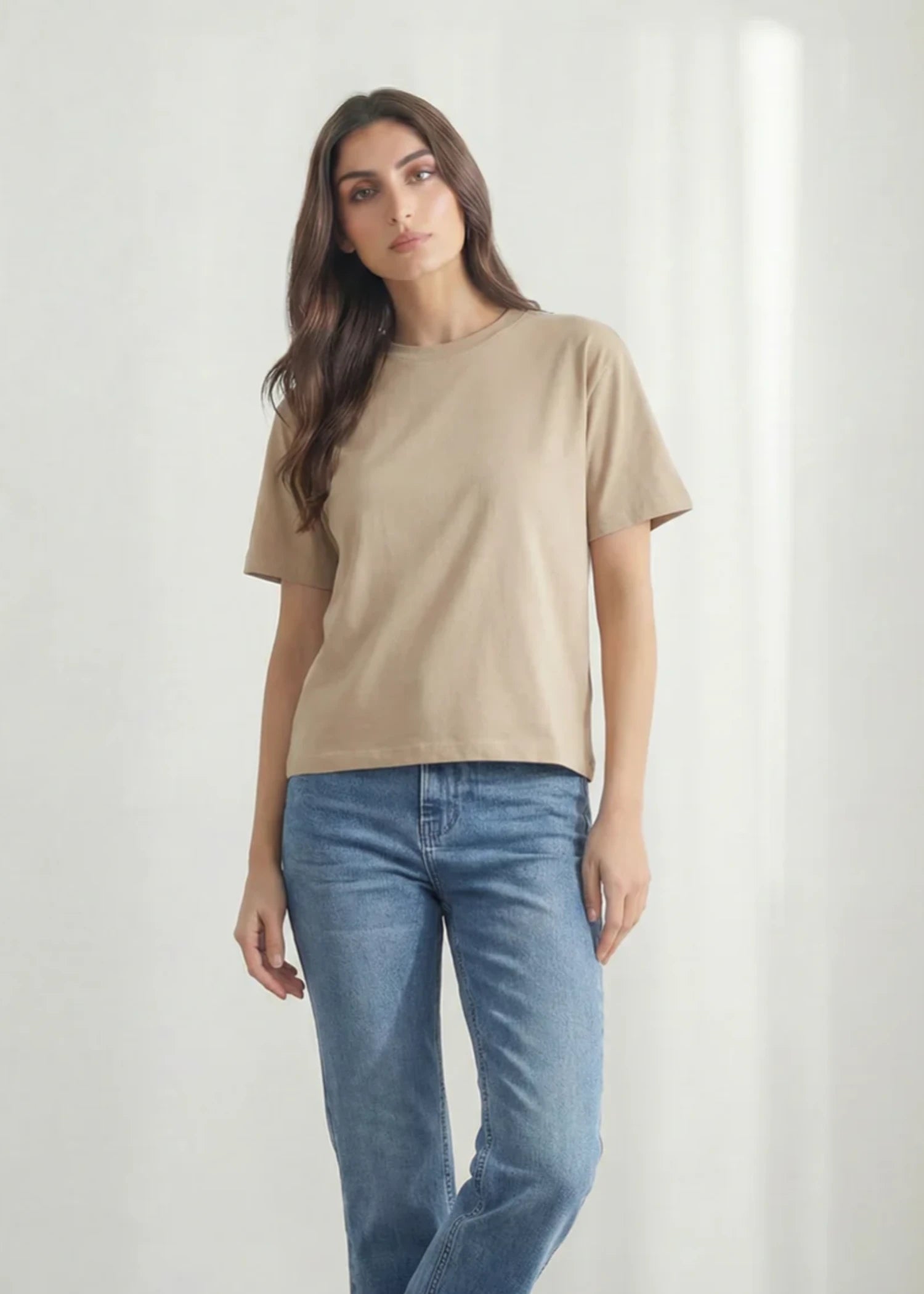 cotton T Shirt in Camel brown