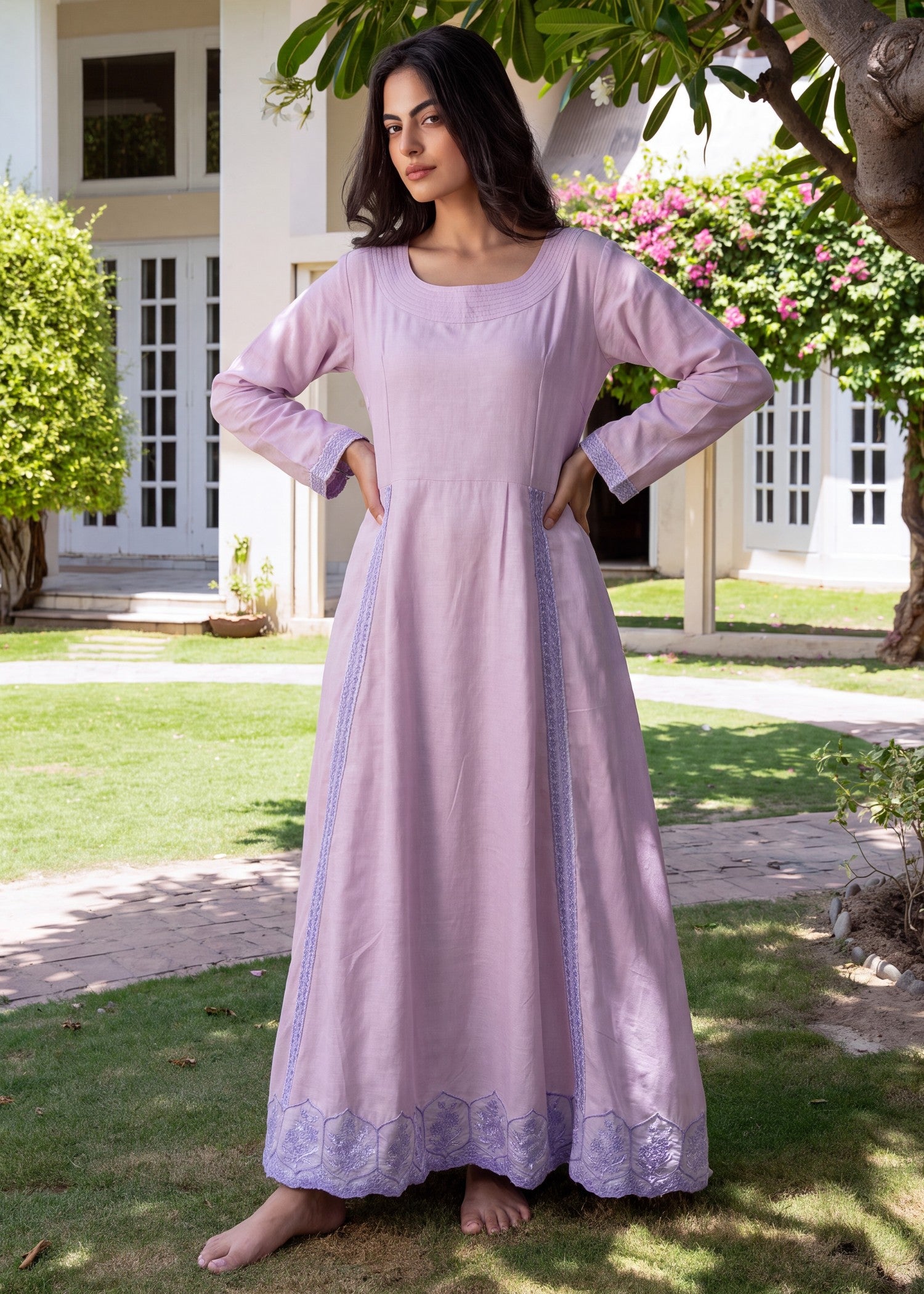 lawn Anarkali in Mauve pink