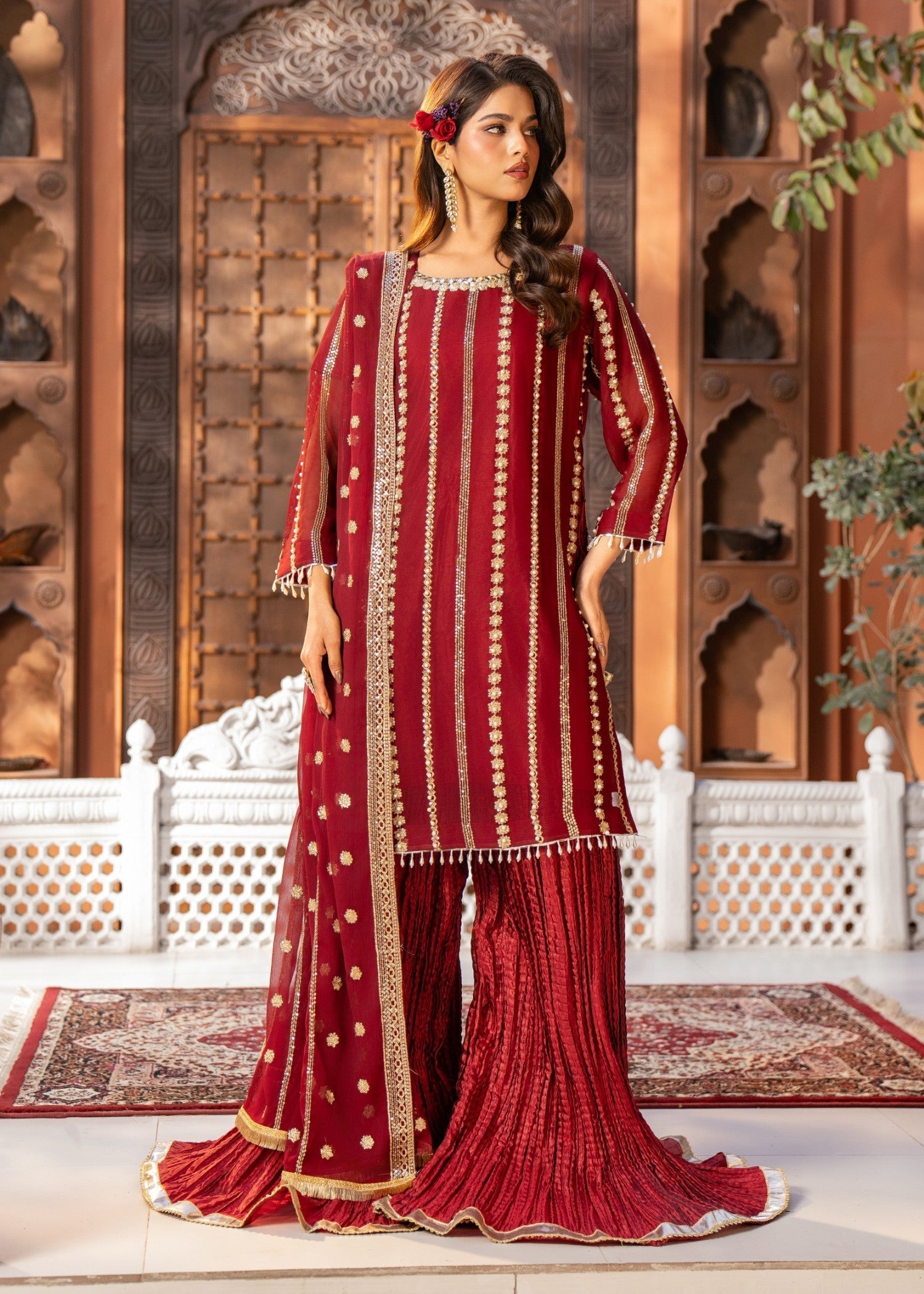 chiffon Sharara in Maroon