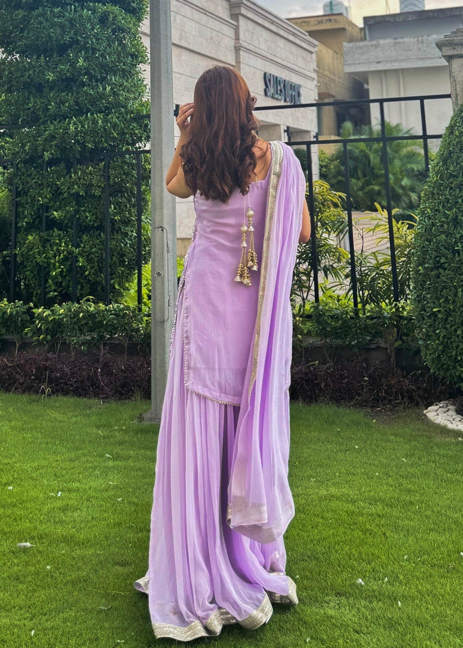 bemberg crinkle chiffon Sharara in Lilac