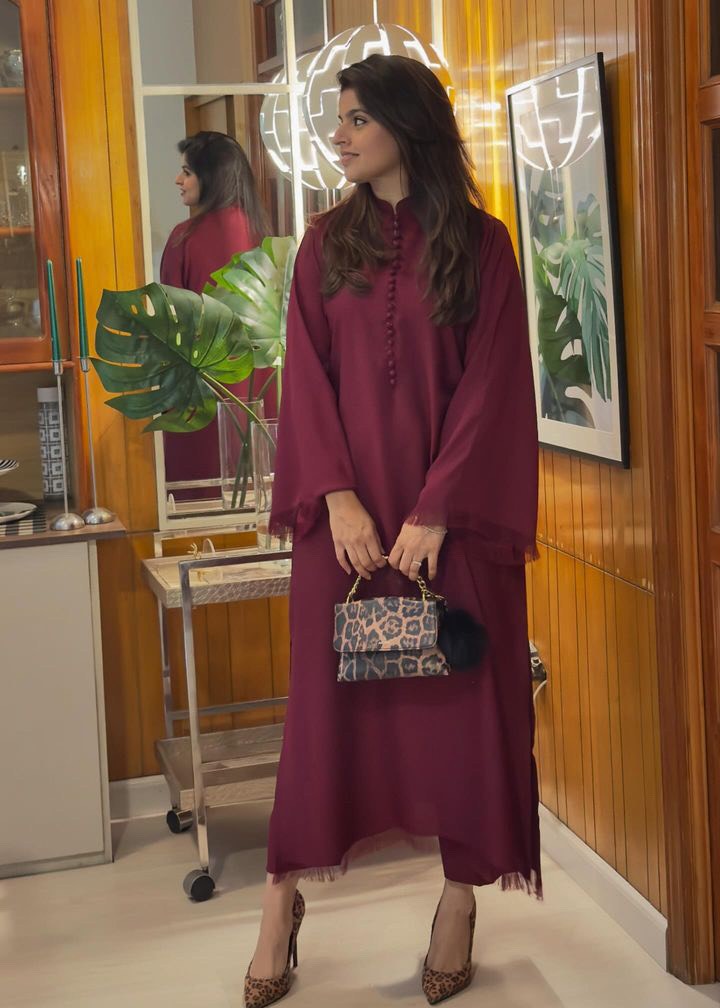 georgette Kurta Set in Burgundy