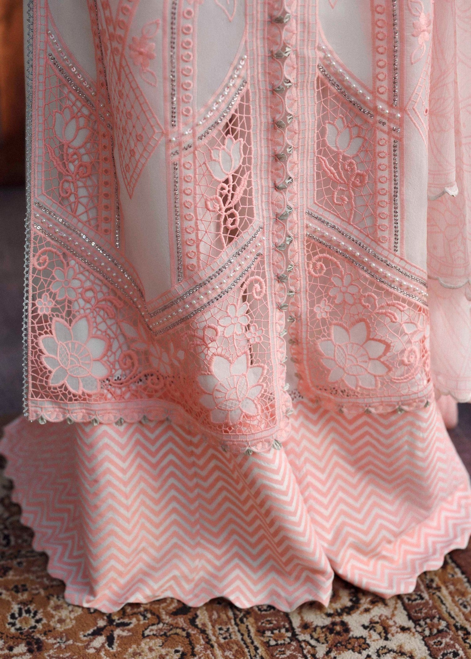 swiss voil Unstitched in Peach pink, white