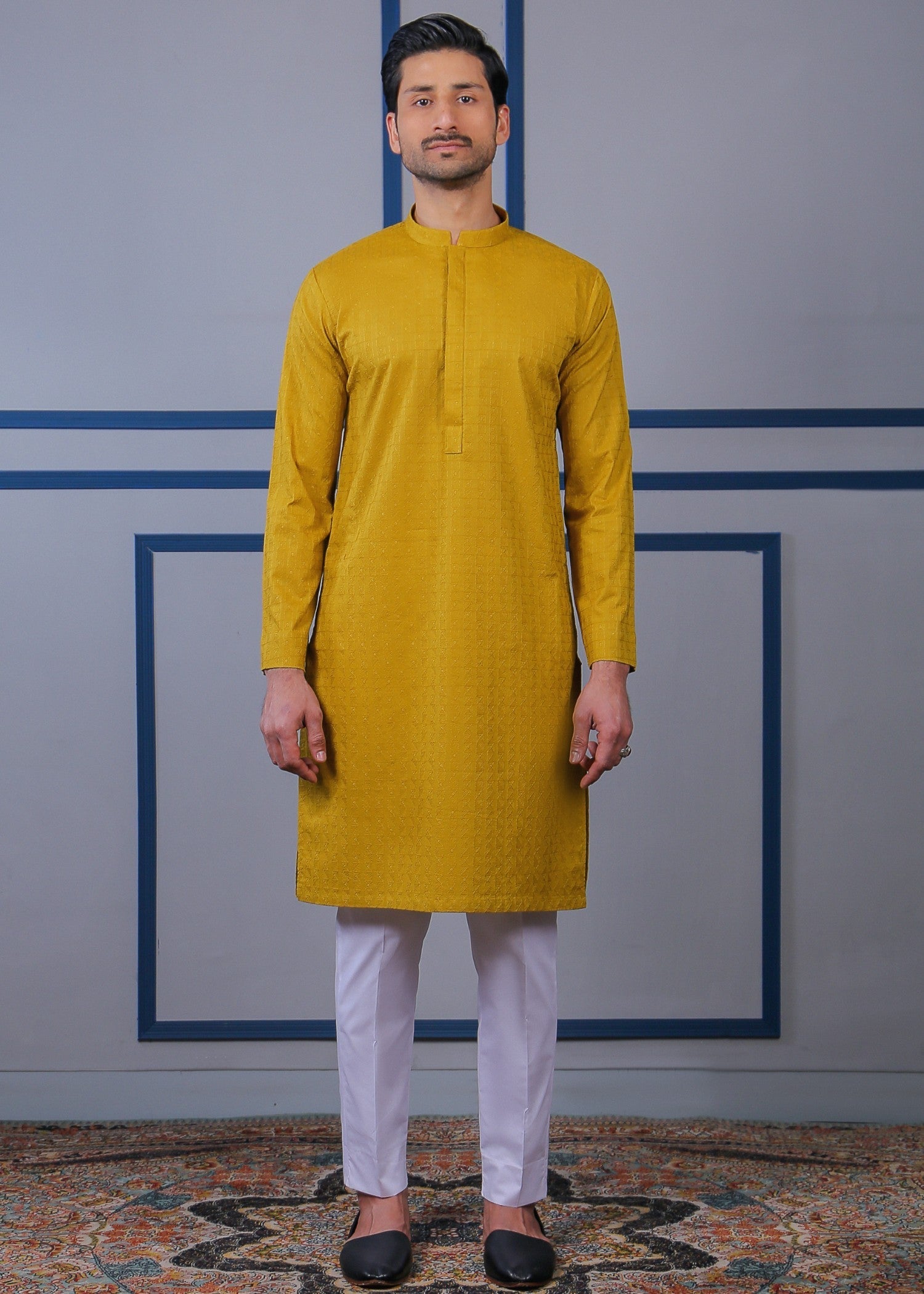 schiffli Kurta in Lemon