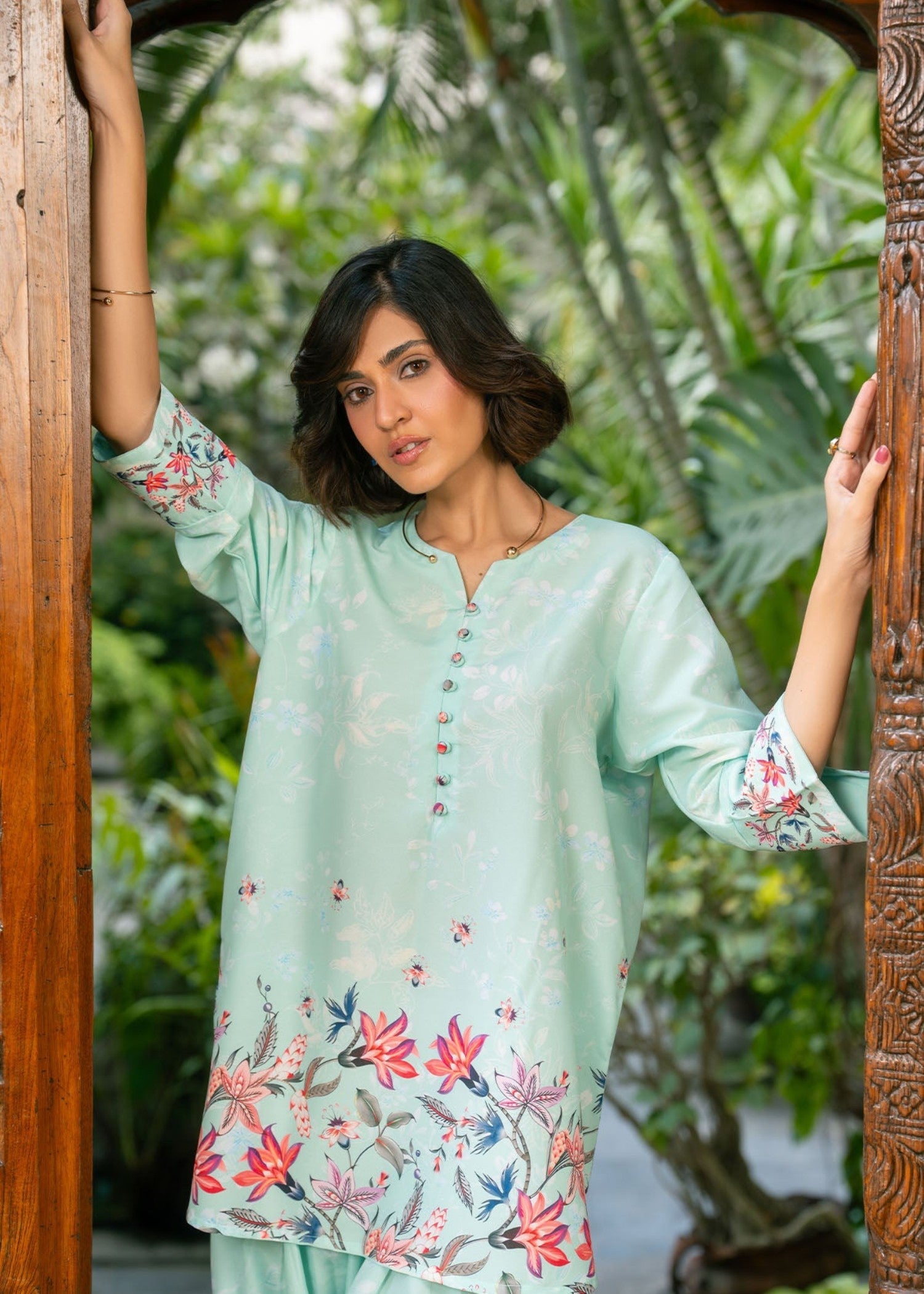poly lawn Co Ord Sets in Mint green