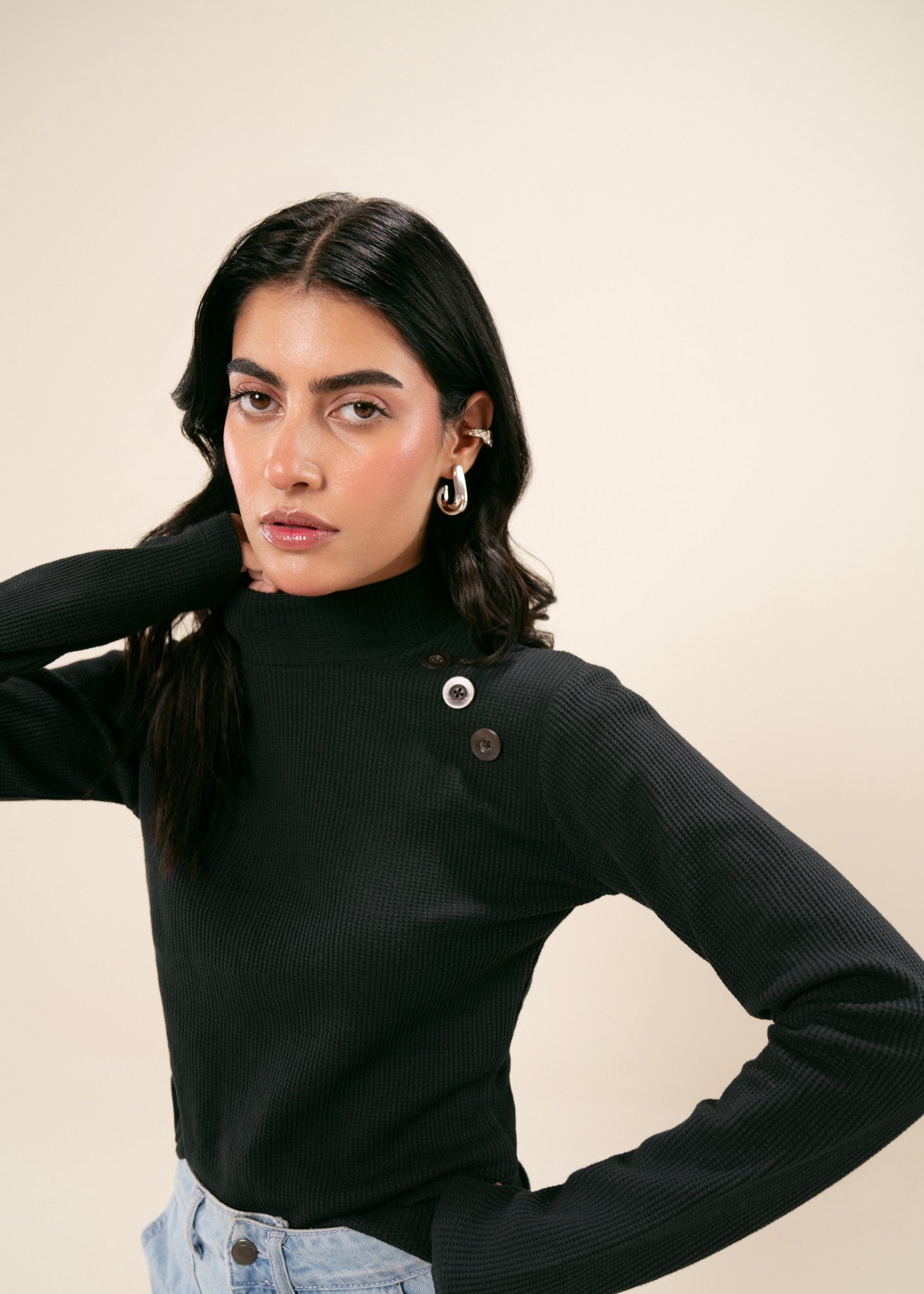 cotton viscose Turtle Neck in Black