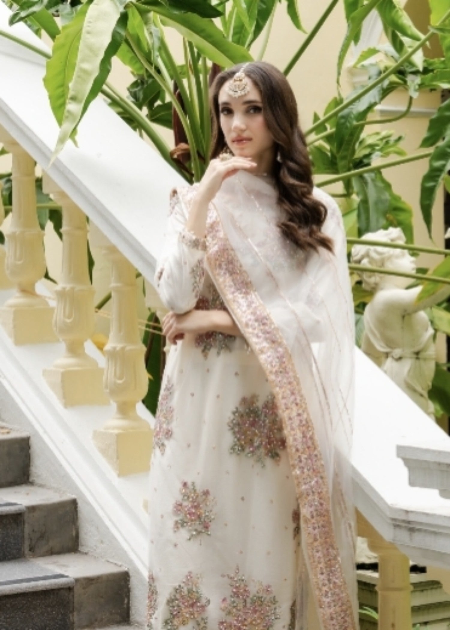 net Kurta Set in Off-white
