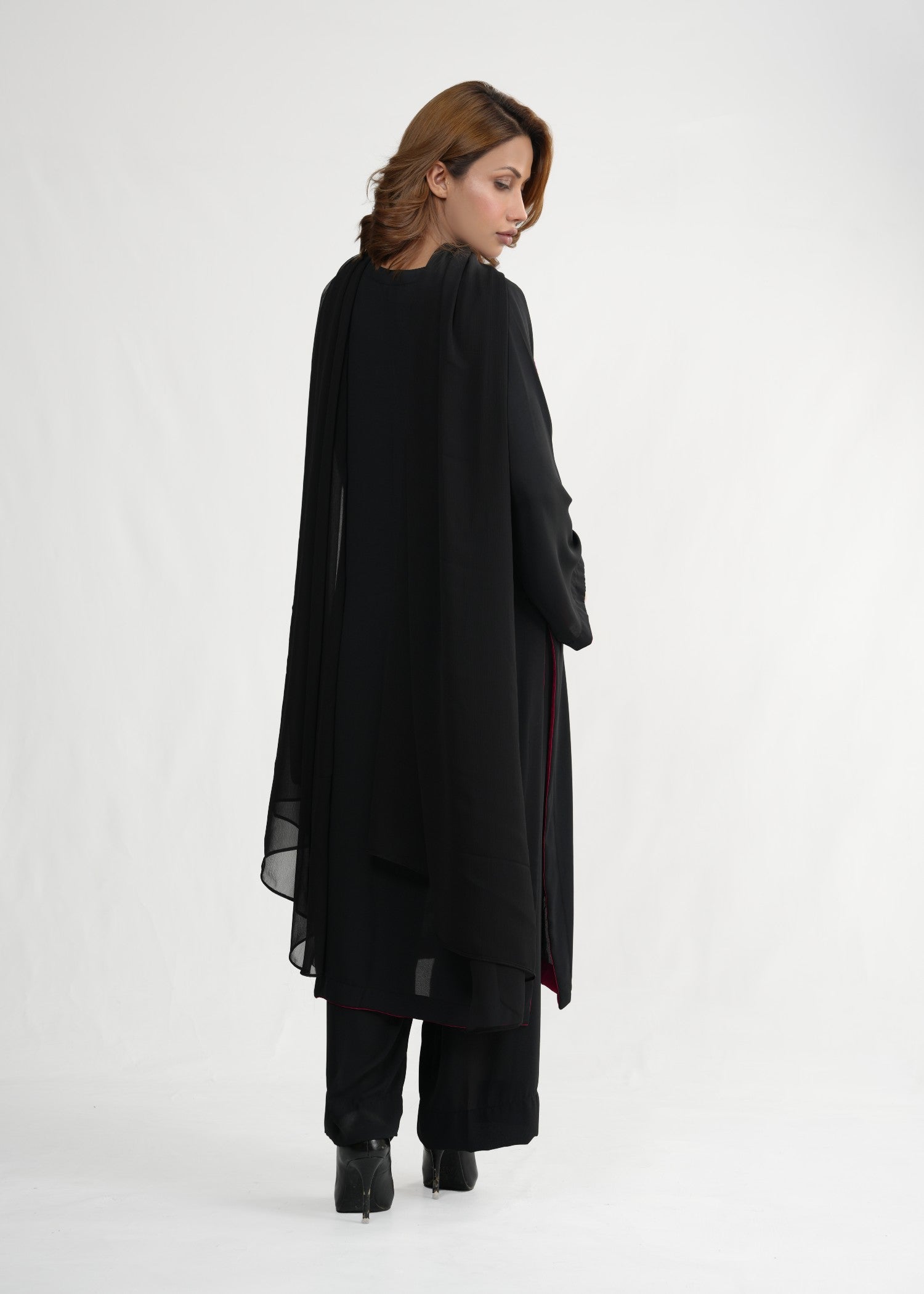 georgette Kurta Set in Black, shocking pink