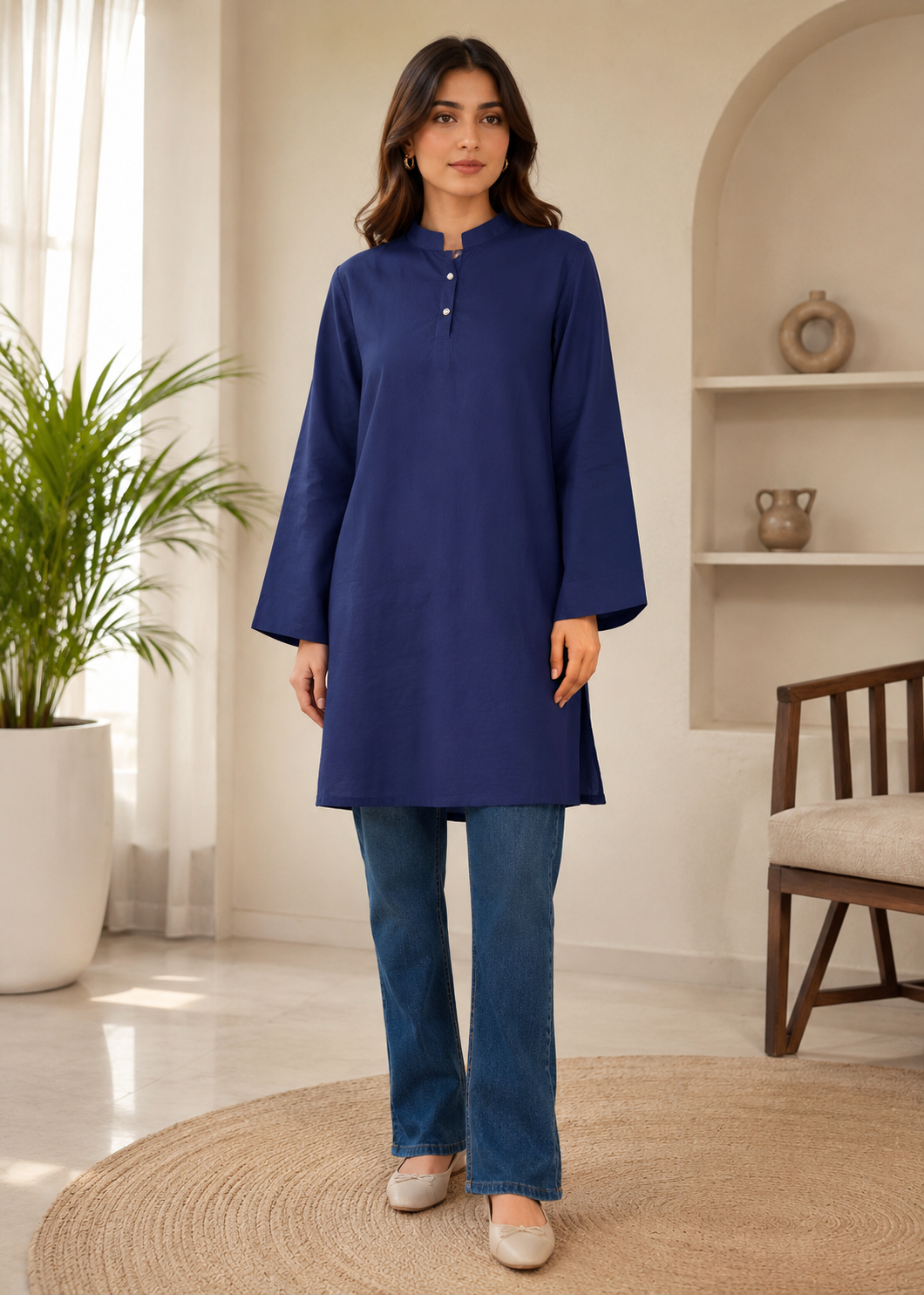 lawn Kurti in Navy blue