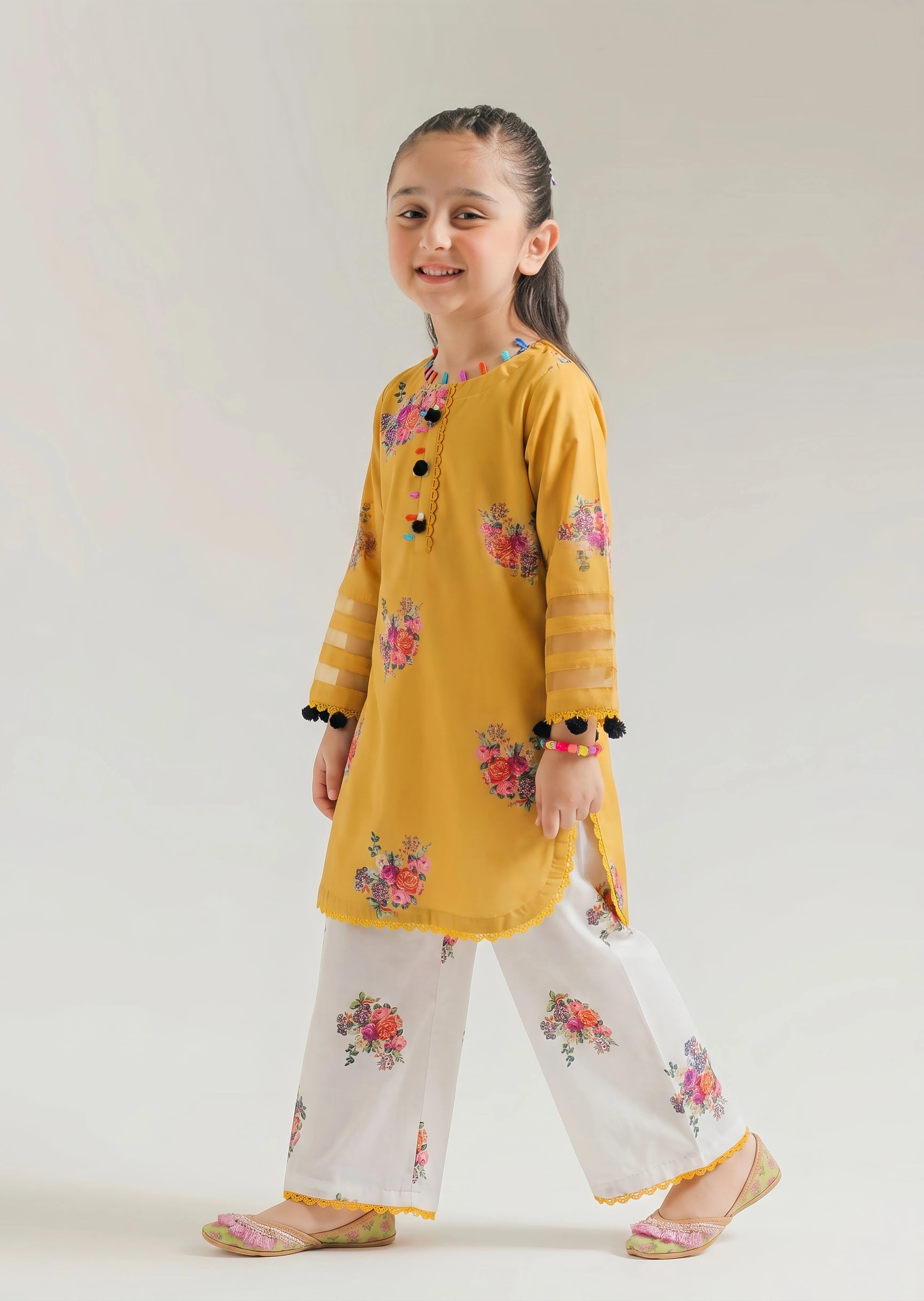 poly lawn Kurta Set in Mustard