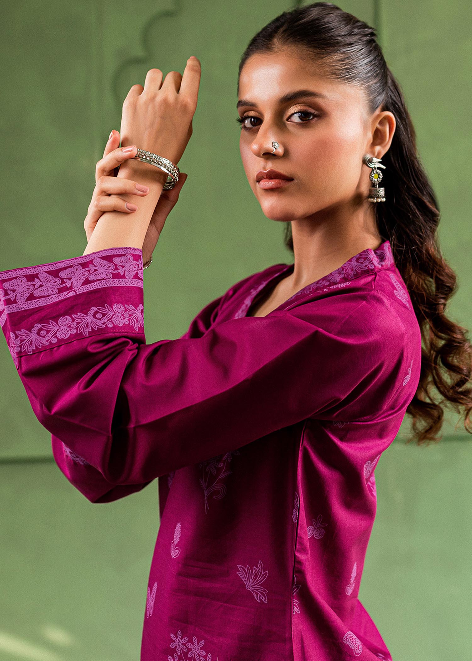 cotton Kurta Set in Magenta