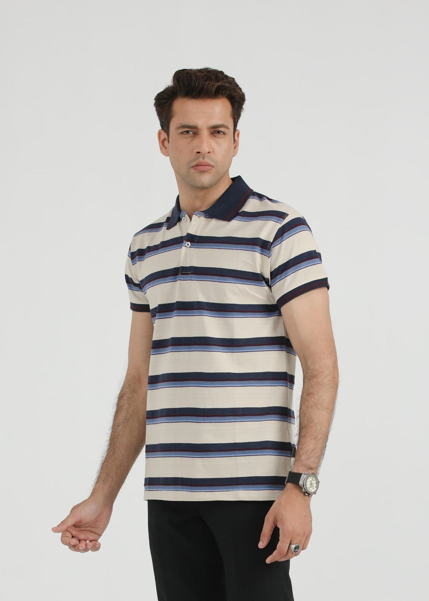 single jersey knit Polo Shirt in Beige