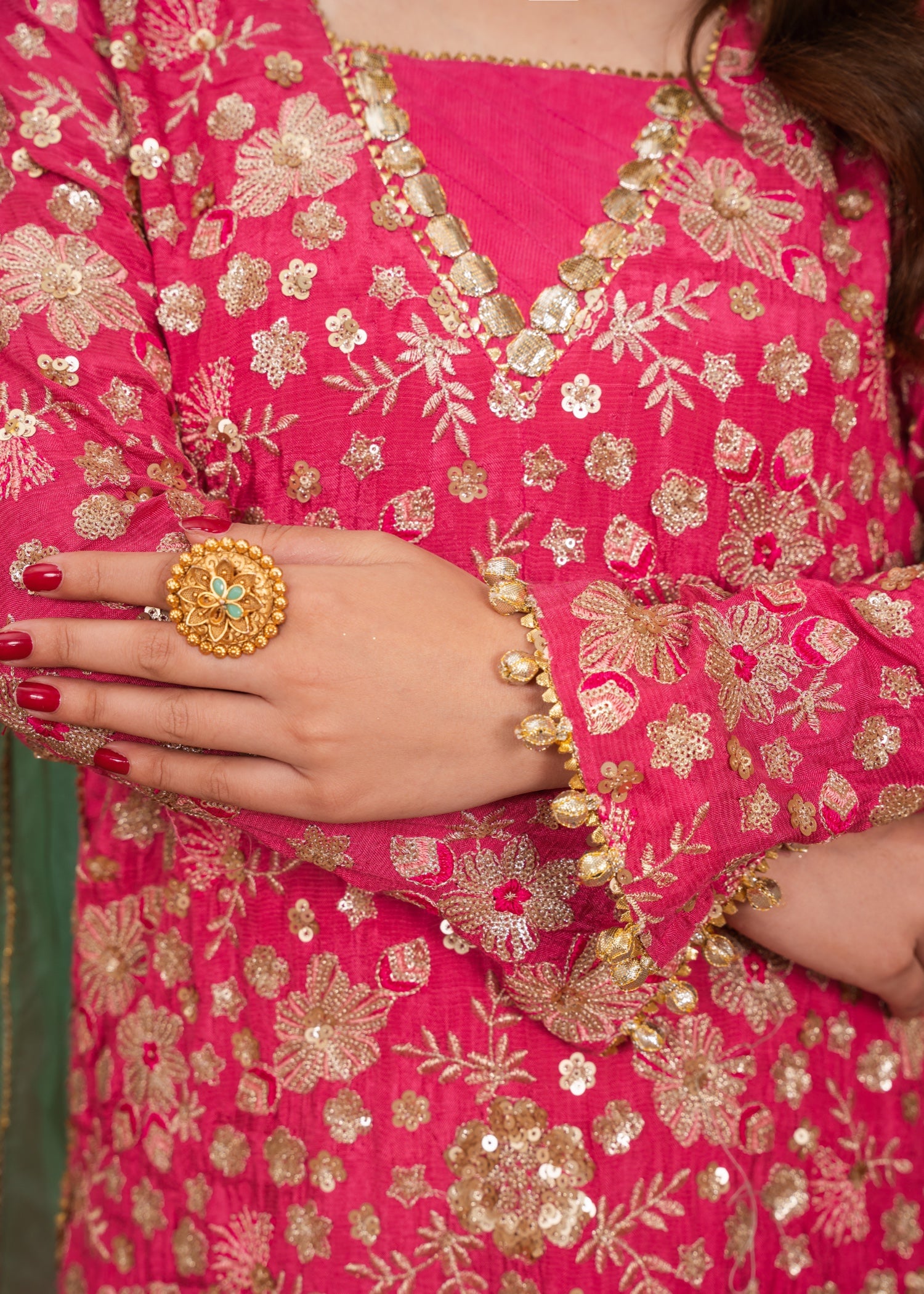 raw silk Kurta Set in Shocking pink