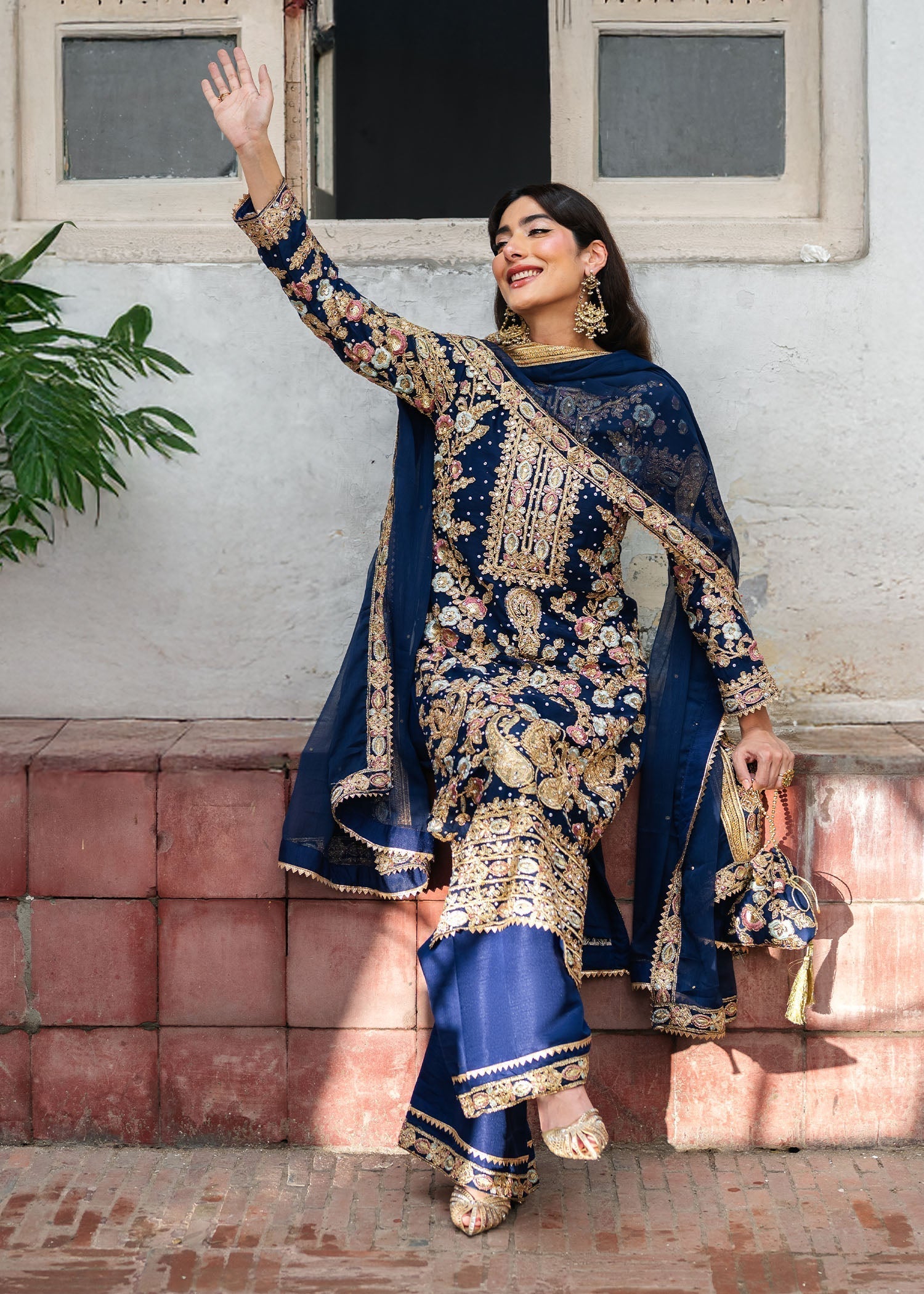 chiffon Kurta Set in Royal blue