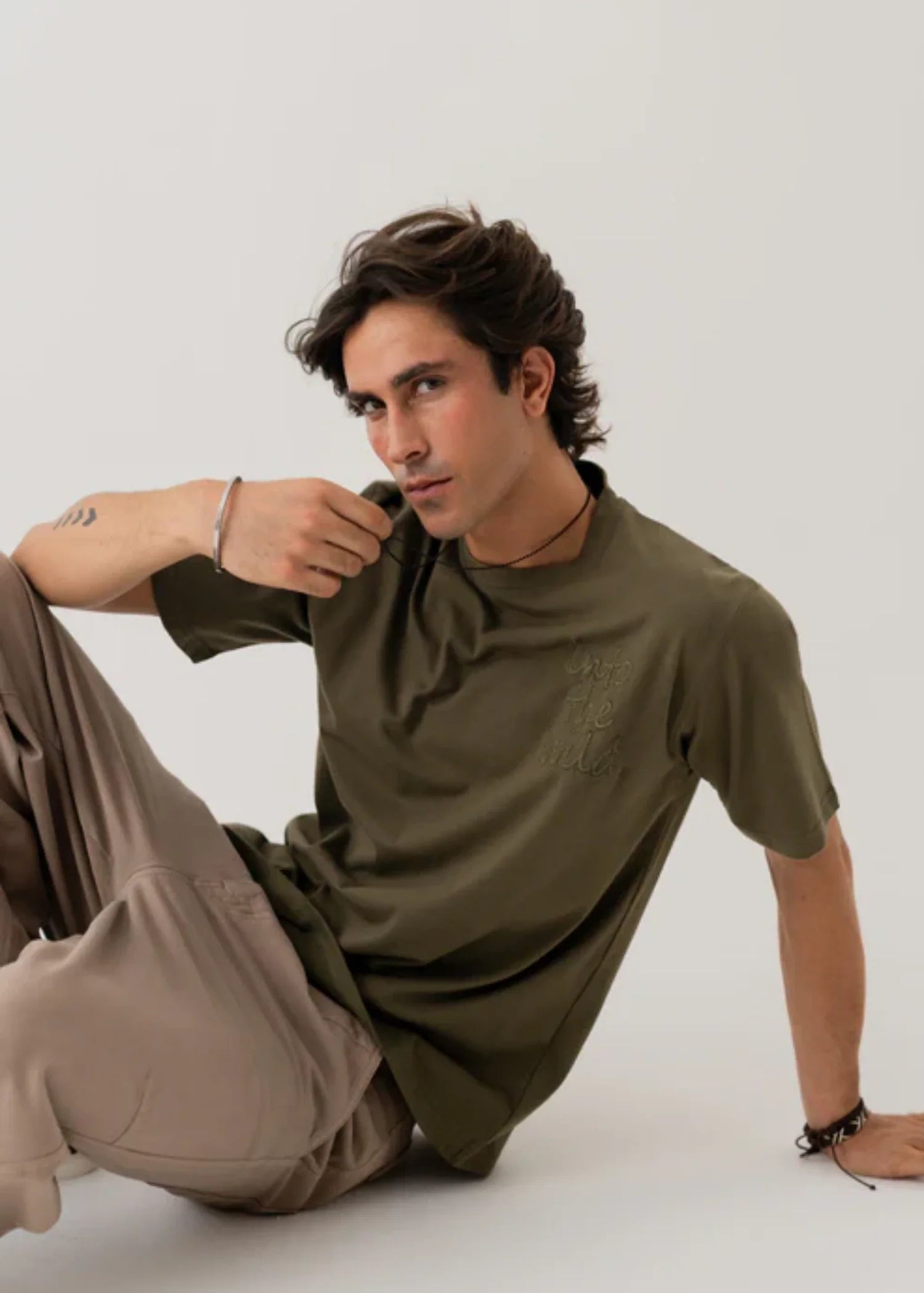 single jersey knit T Shirt in Olive green