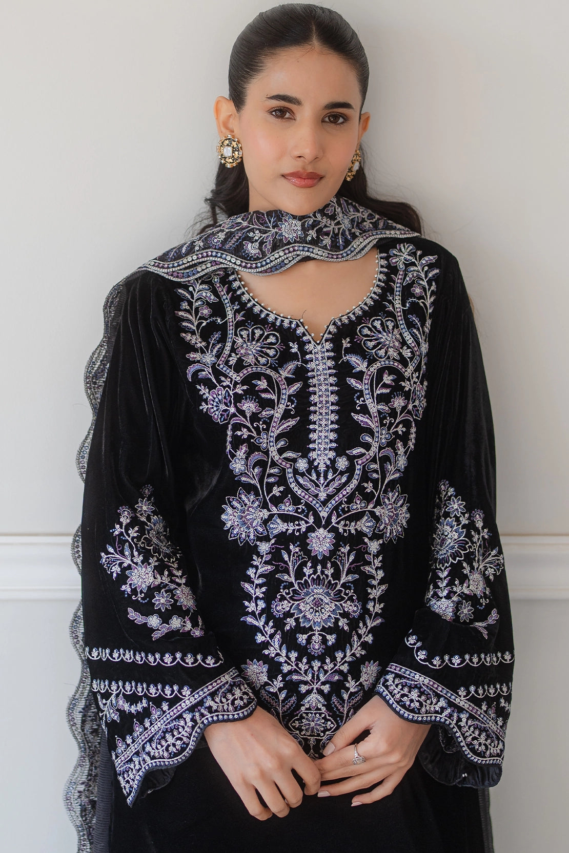 poly organza Kurta Set in Jet black