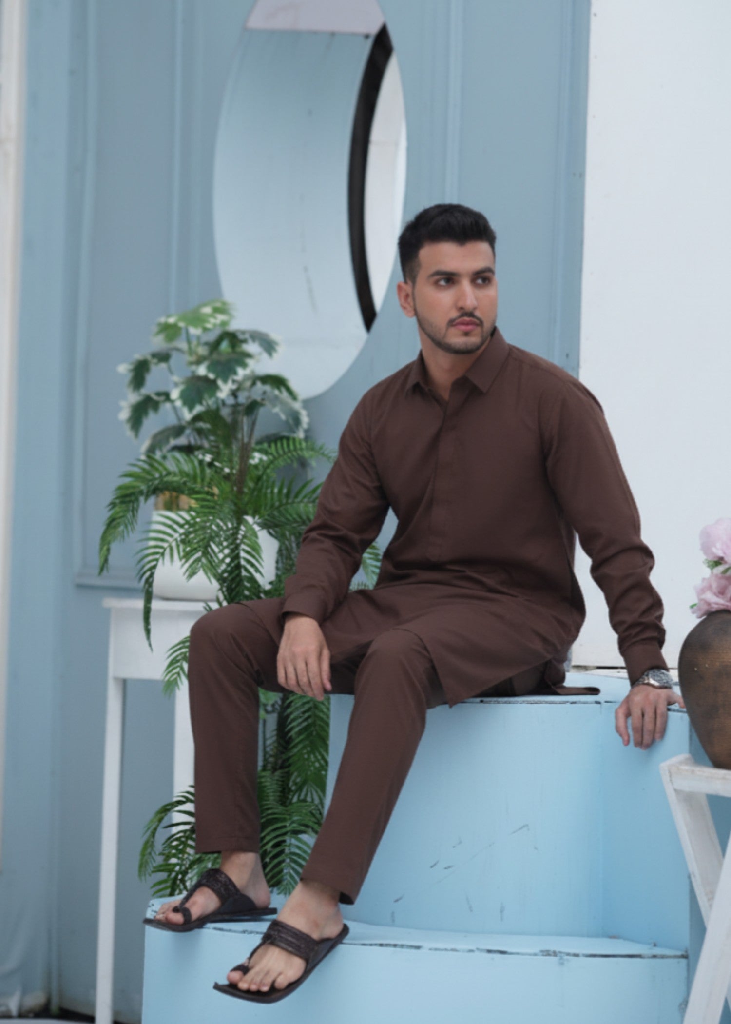 cotton Kurta Set in Chocolate brown