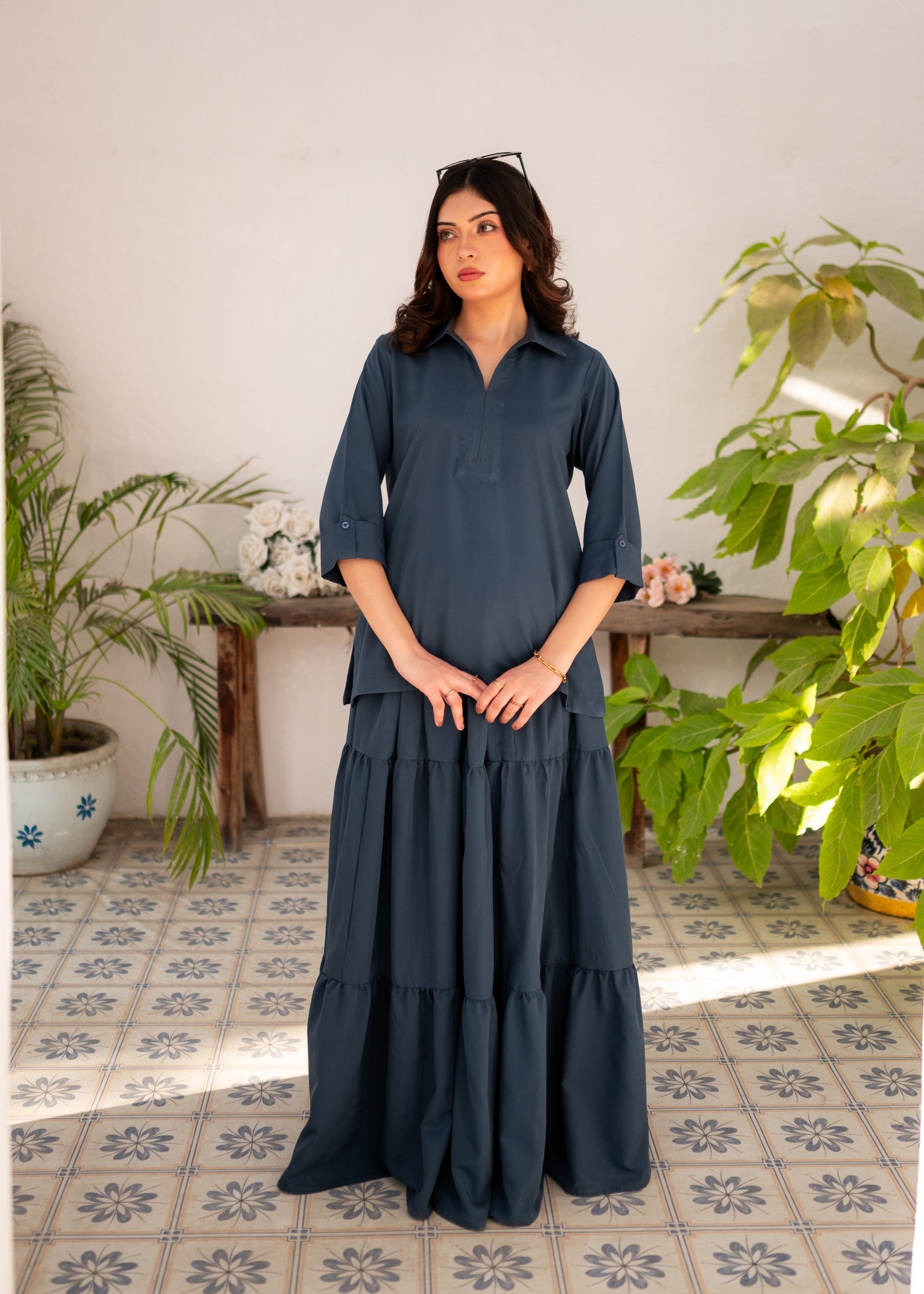 poly grip Skirt in Steel blue