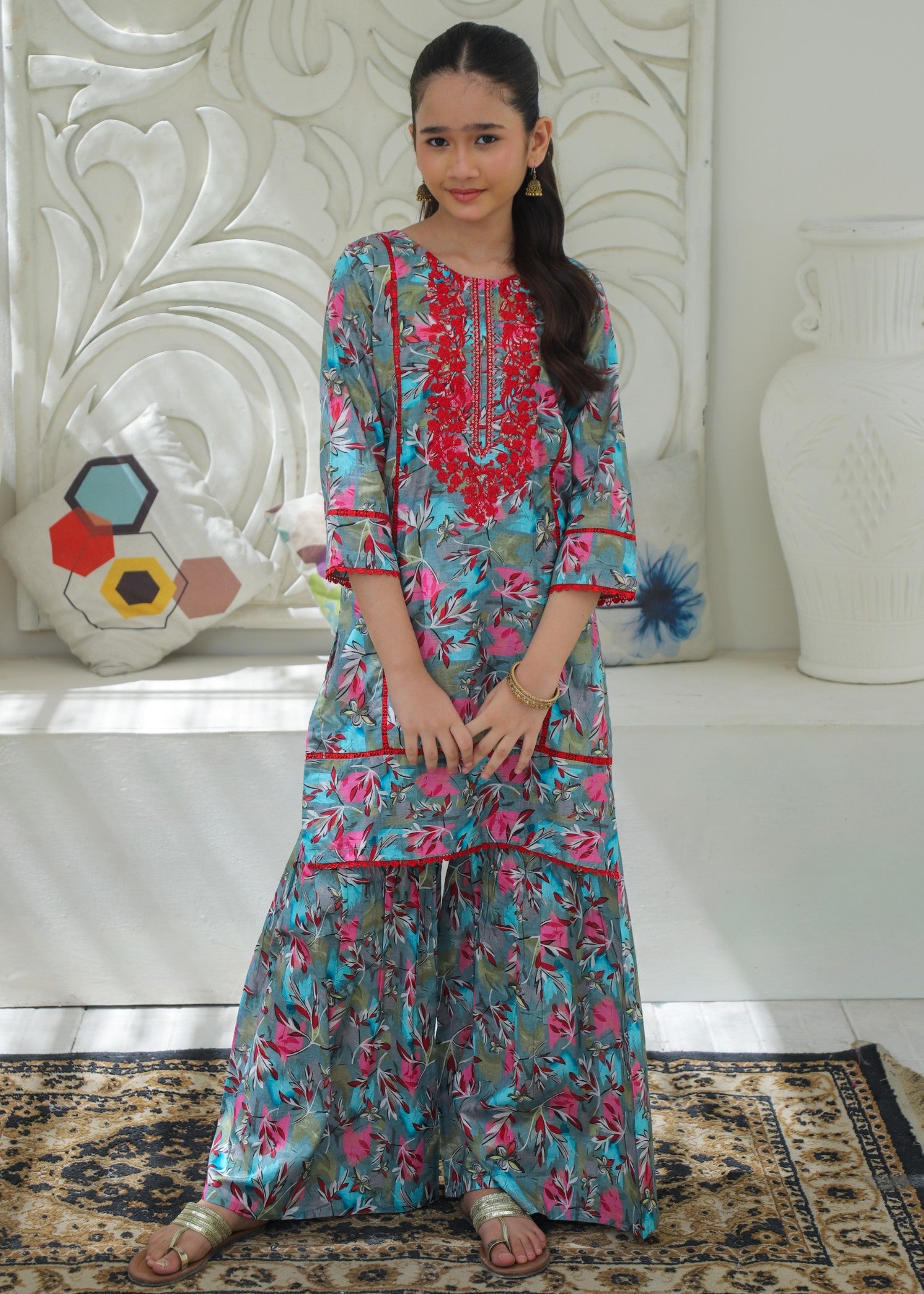 lawn Gharara in Multi