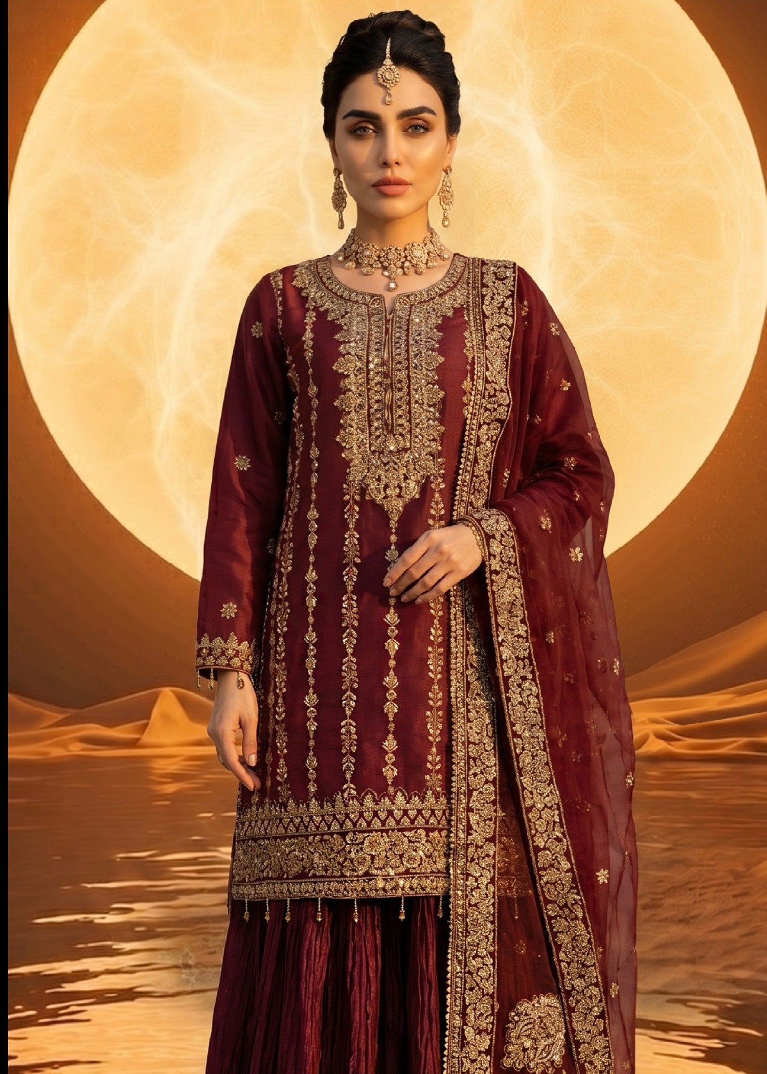 organza Lehenga in Red