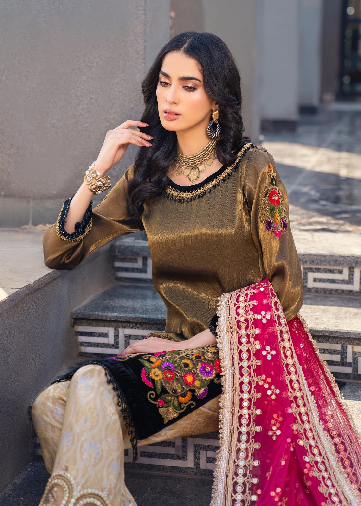 masuri Kurta Set in Golden brown