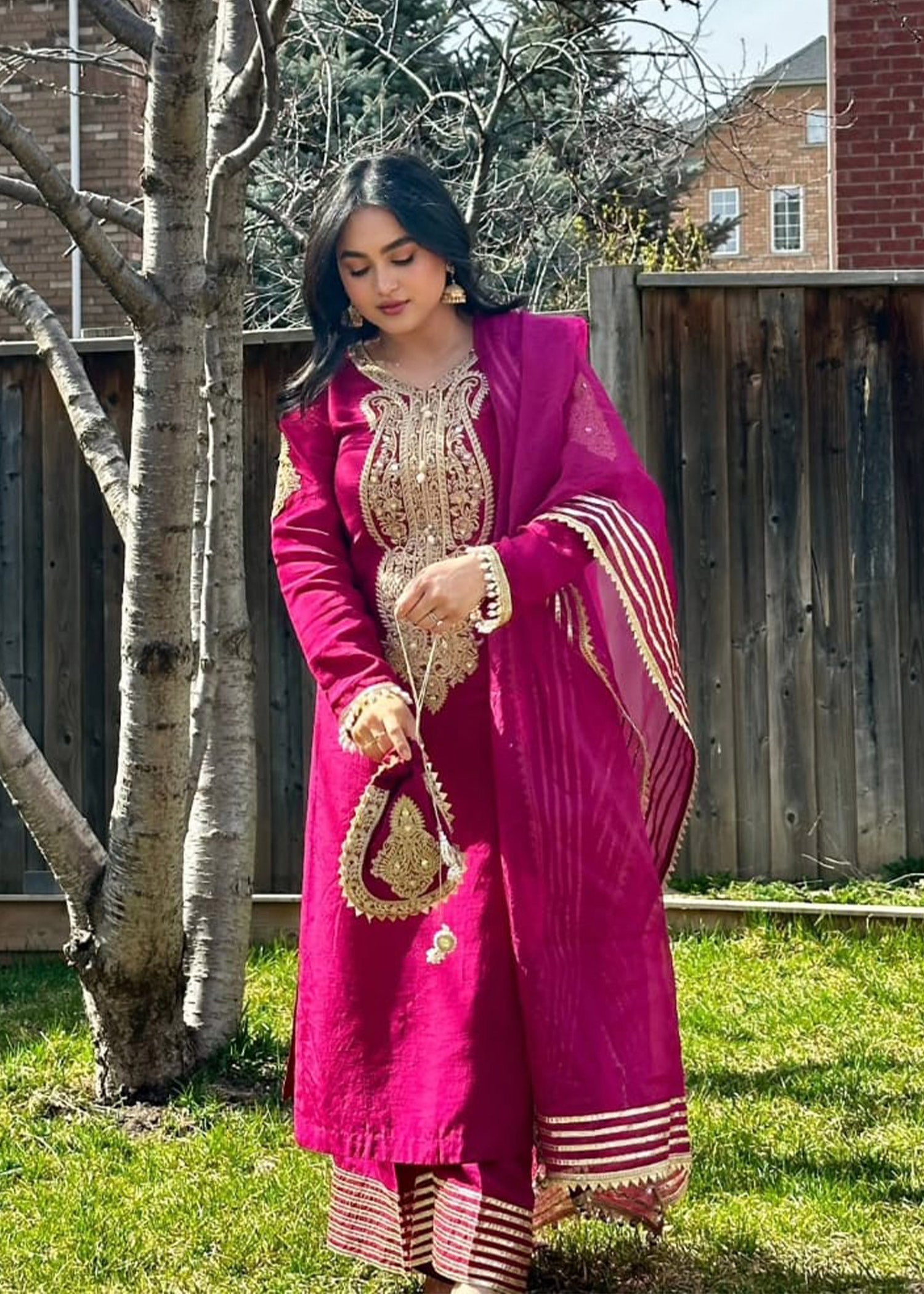 khaddi silk Kurta Set in Magenta