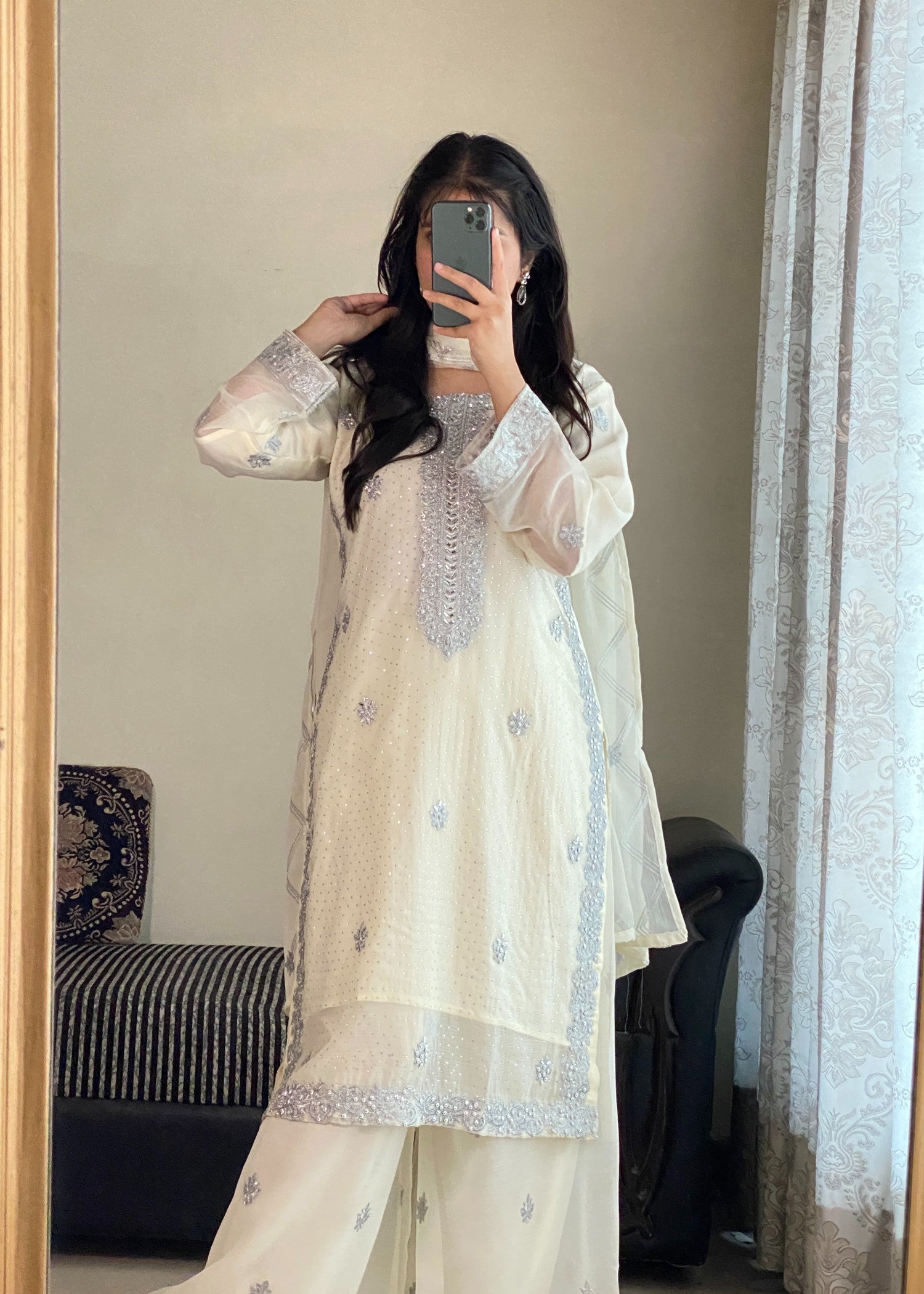 chiffon Kurta Set in Cream