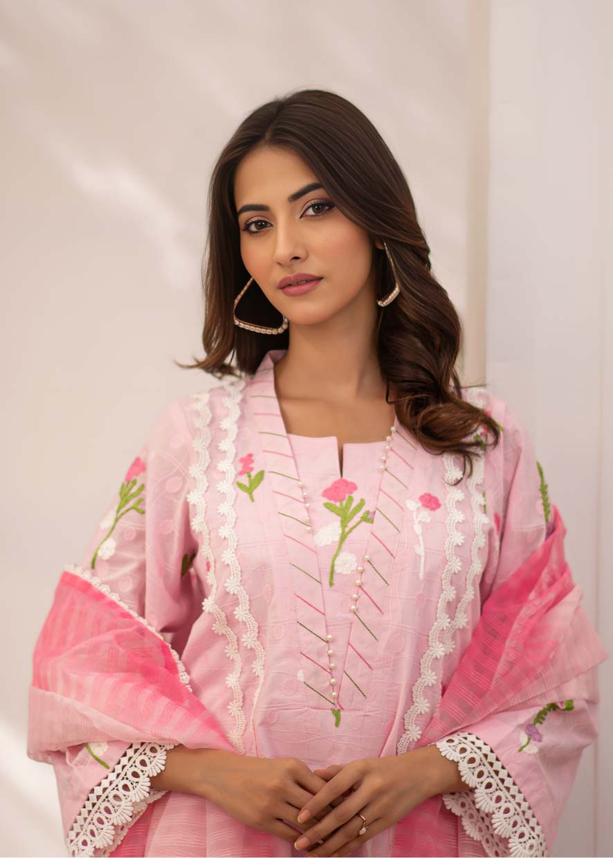 chikankari cotton Kurta Set in Pink
