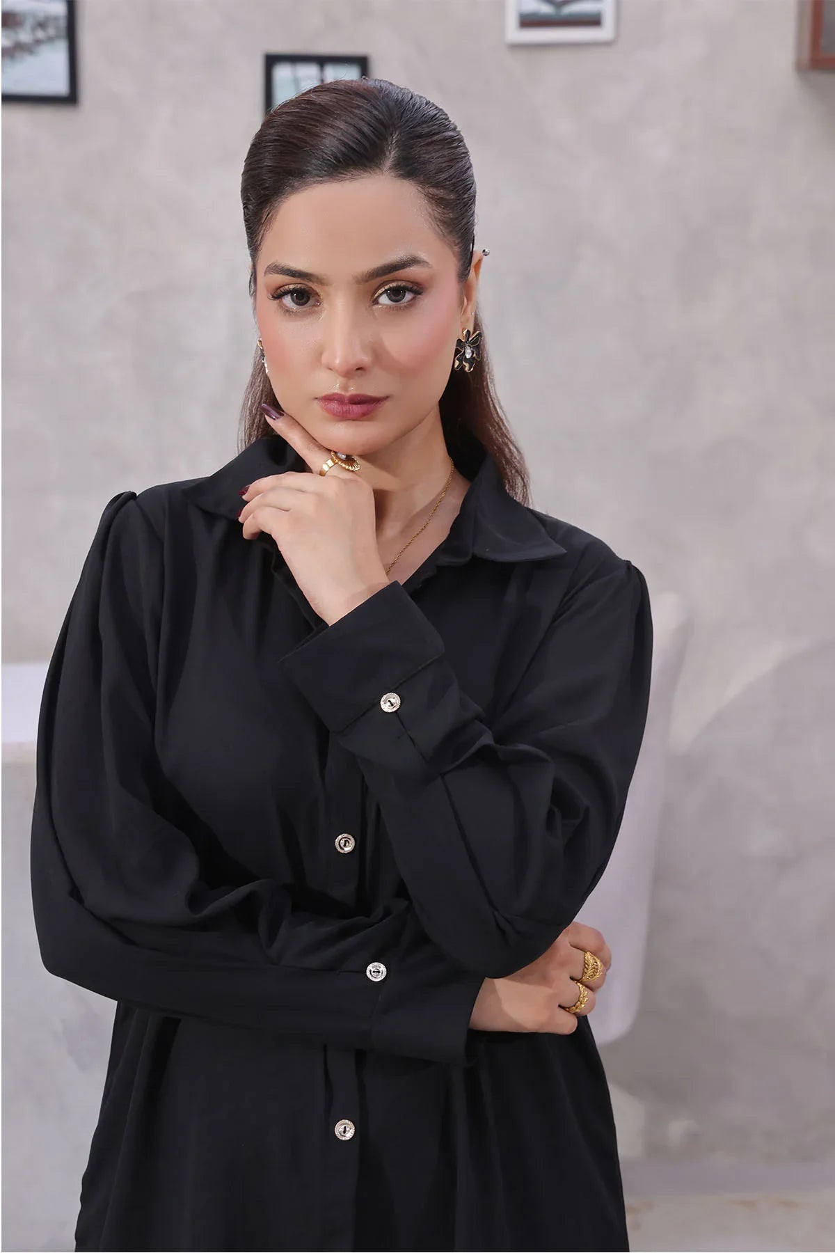 polyester georgette Kurta Set in Jet black