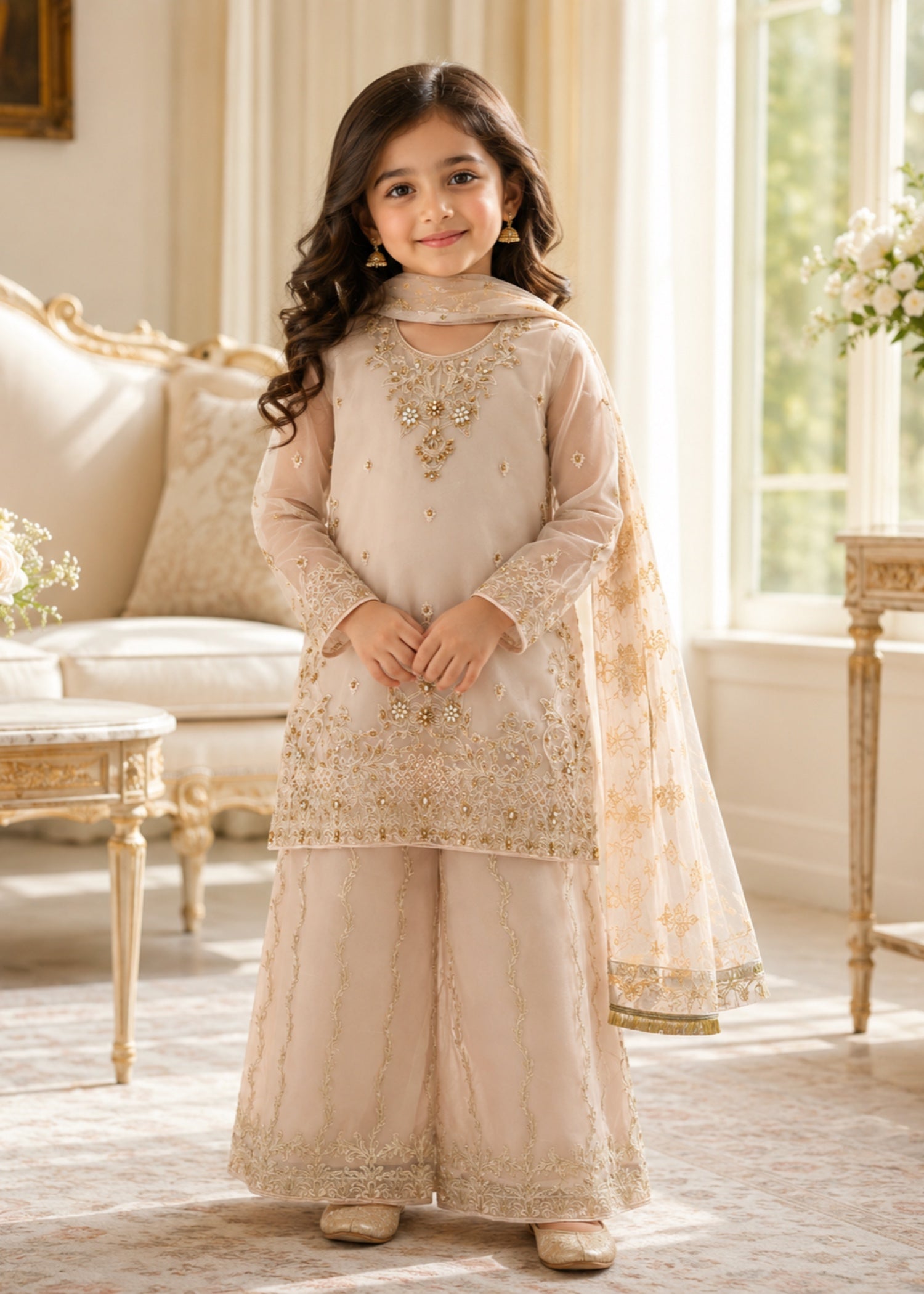 organza Kurta Set in Pastel pink