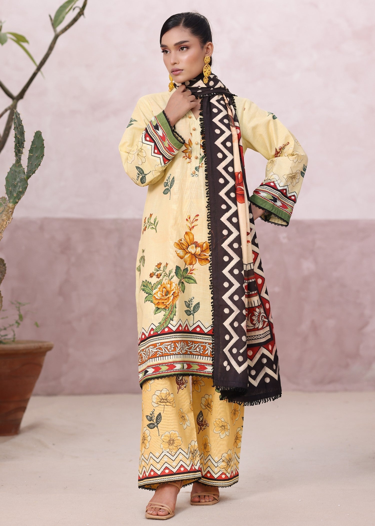 khaddar Kurta Set in Light yellow