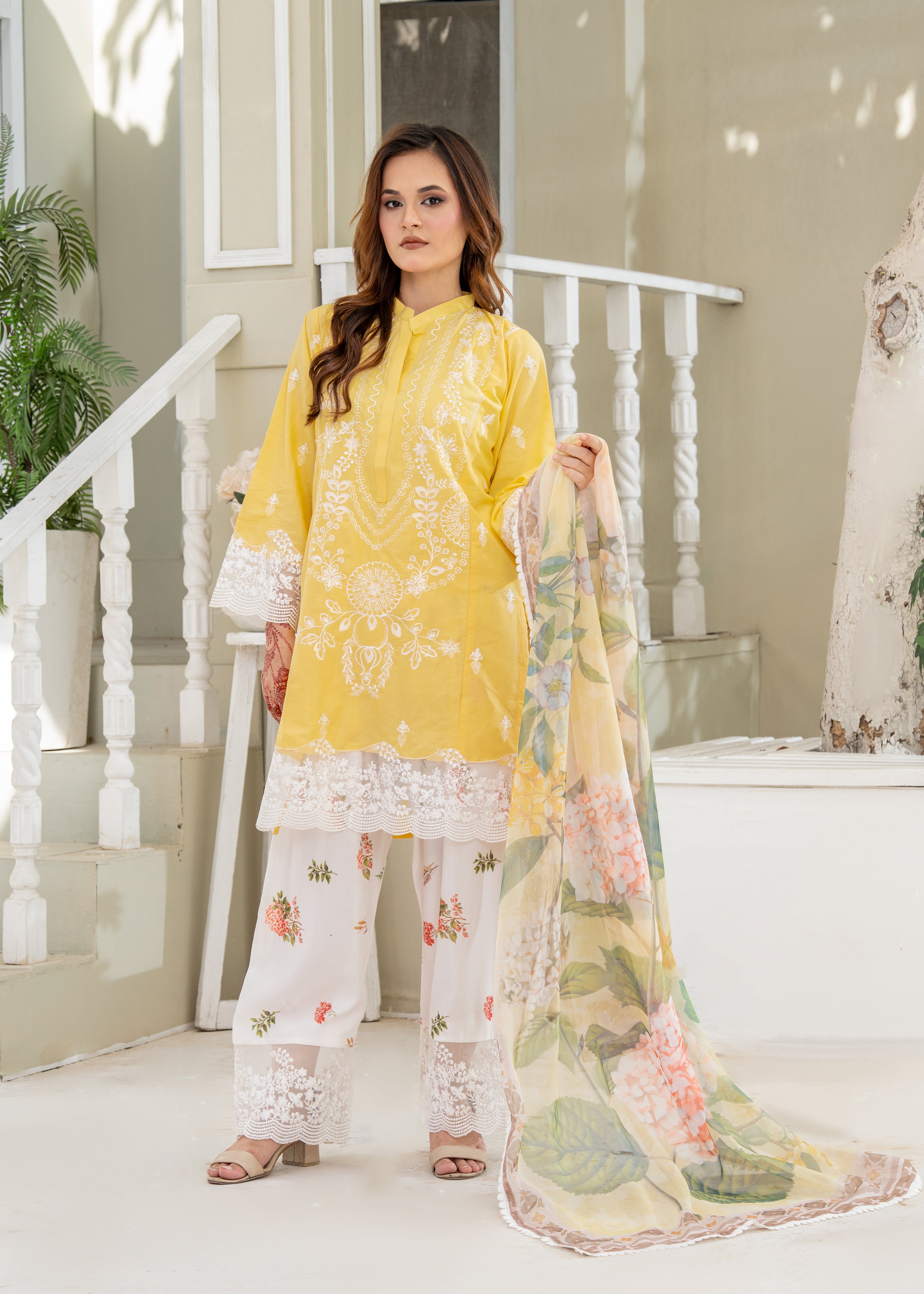 lawn Kurta Set in Yellow
