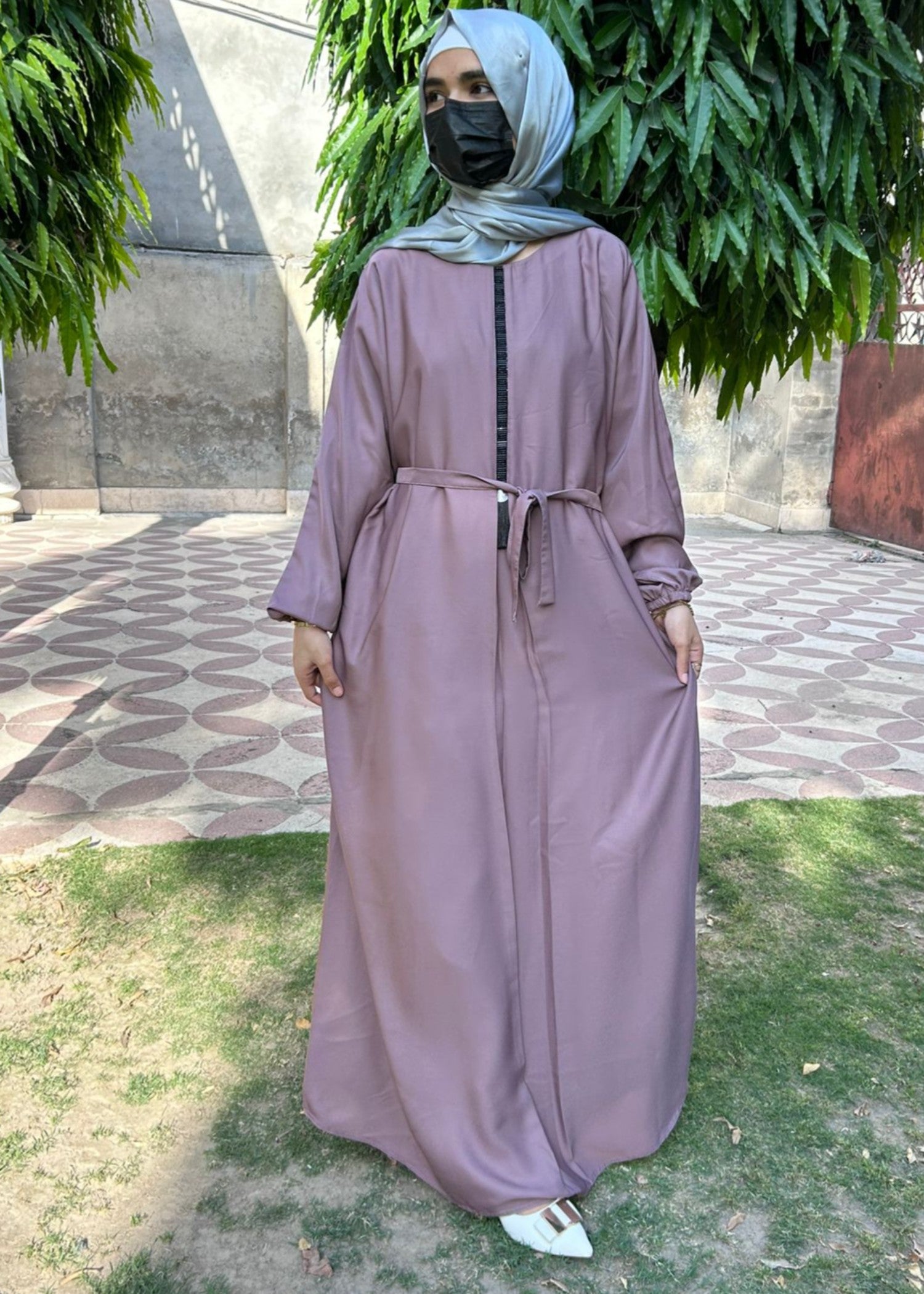 thai silk Abaya in Tea rose pink