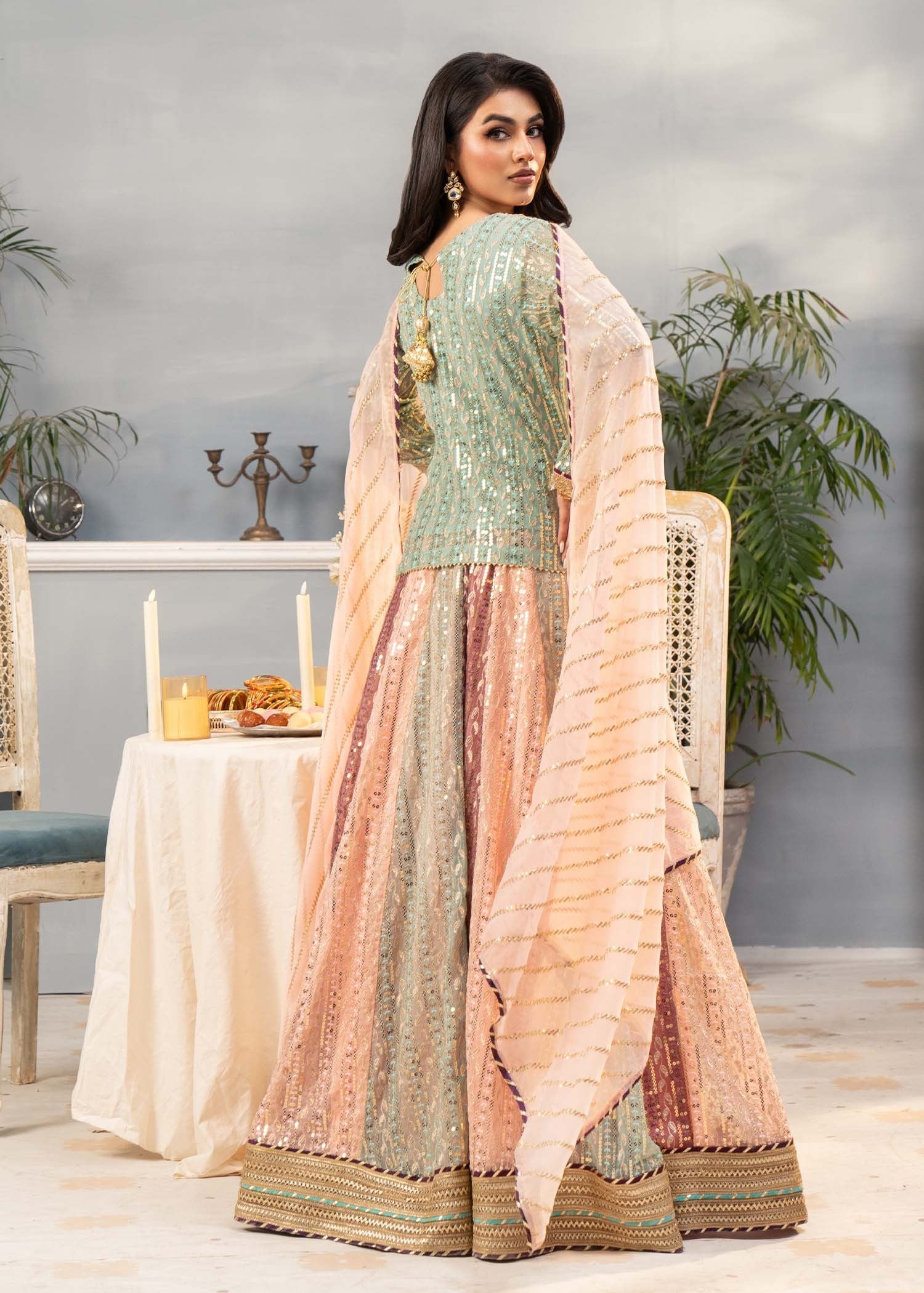 chiffon Lehenga in Multi